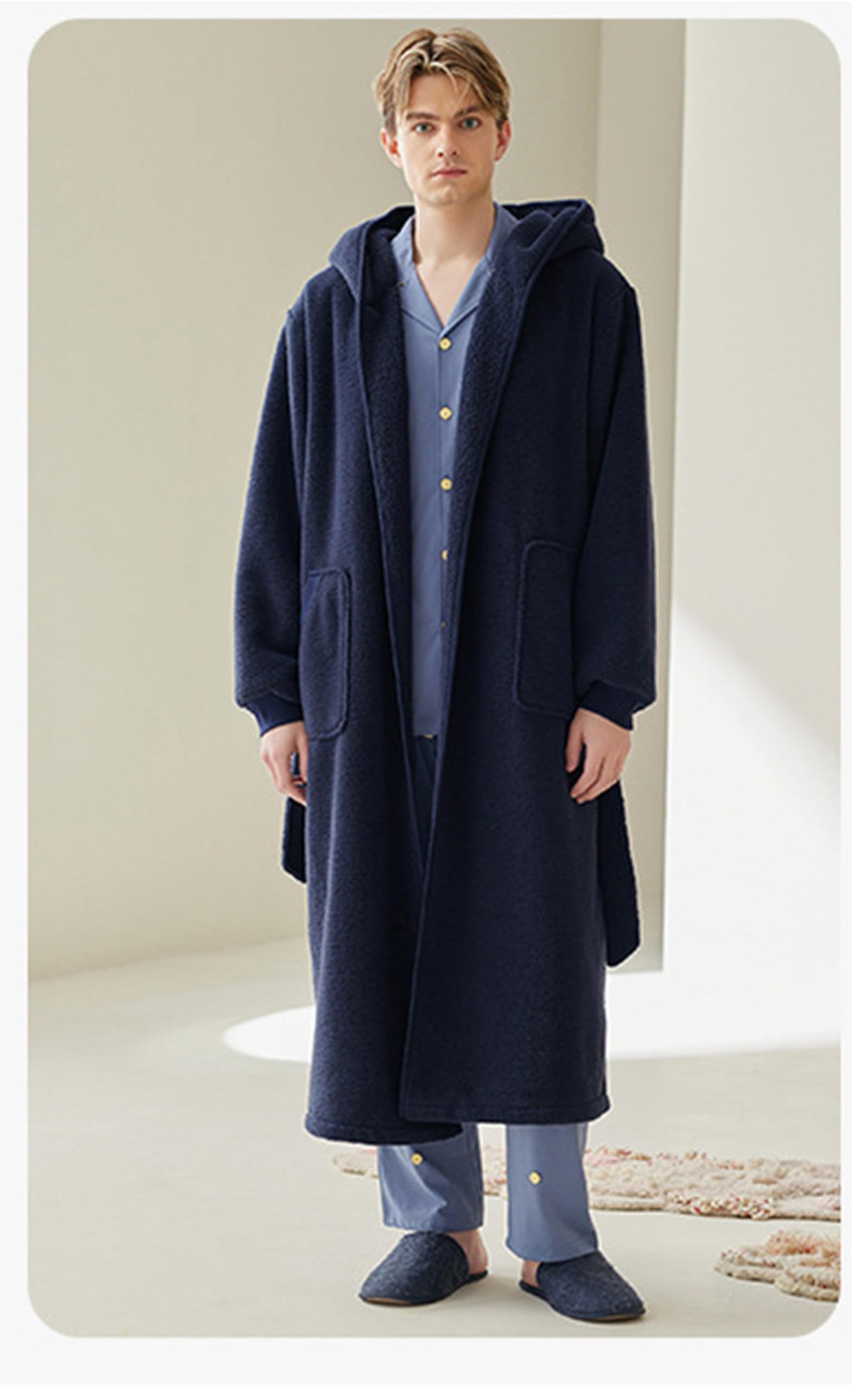 Mens con Capucha de Lana, Ultra Suave Mens Robe, Plush con Capucha Robe para Hombres con cinturón y 2 Bolsillos M-5XL