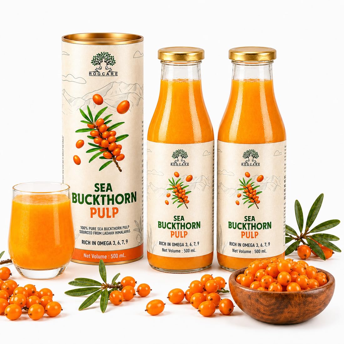ROGCARE Sea Buckthorn Juice 1 Litre Glass Bottle | 100% Natural Herbal Juice | Rich in Vitamin C & Omega 3,6,7,9 | Skin and Hair Health Support-picture-35