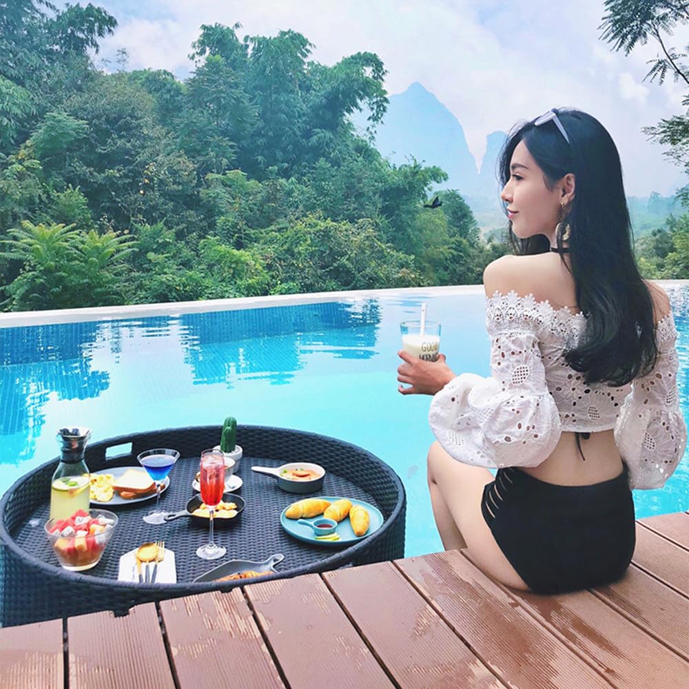 Cesto galleggiante per la colazione in rattan di lusso per piscina e all'aperto, perfetto per tè pomeridiano, matrimoni e fotografia, ideale per intrattenimento e relax