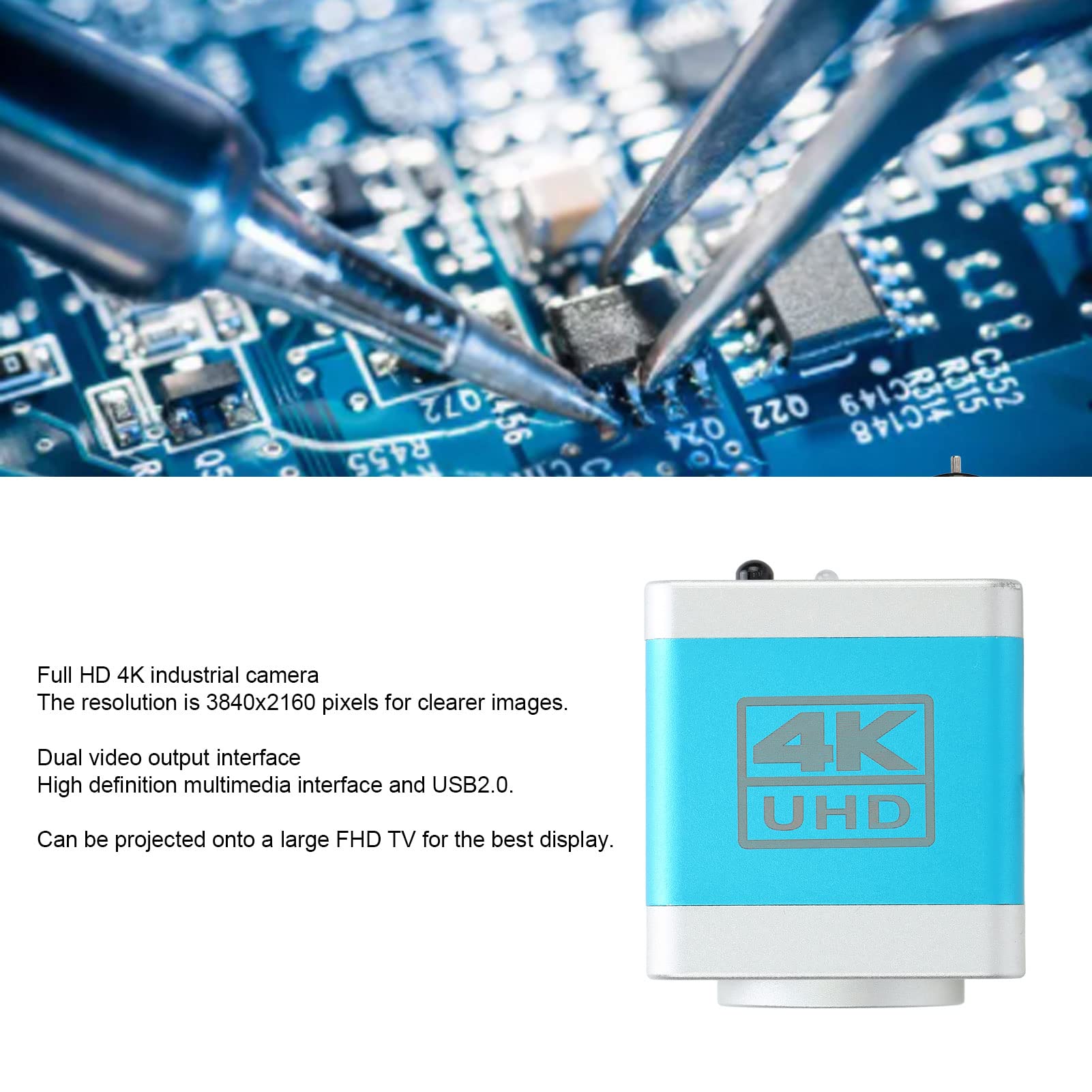 Cámara de Microscopio de Video, 4K 1080P Salida USB2.0 Interfaz Multimedia HD Cámara de Microscopio con Montaje en C Cámara Industrial con Zoom Digital de Aleación de Aluminio