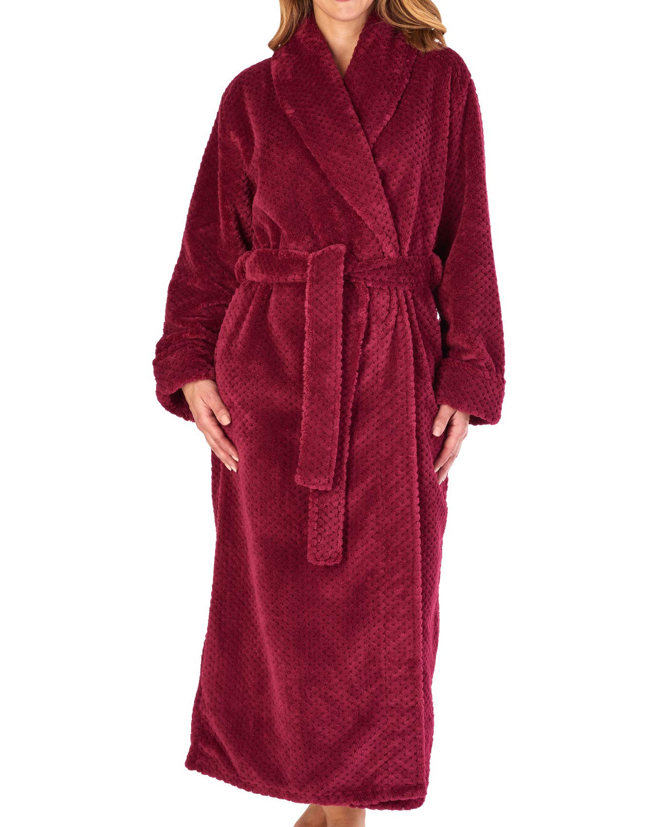 Slenderella Women's Raspberry Shawl Collar Wrap Dressing Gown Waffle Fleece Long Bath Robe (Raspberry) Xxl