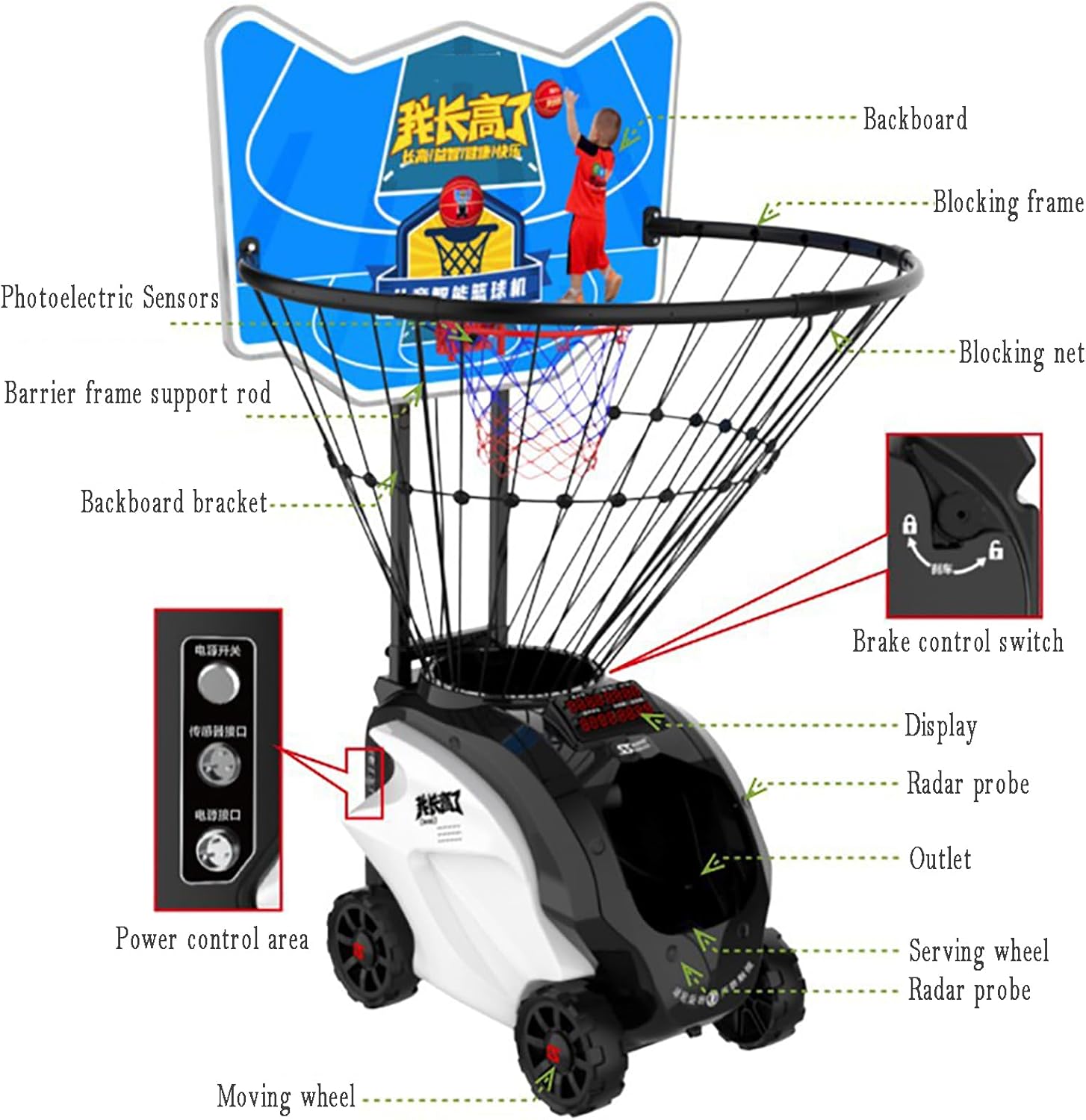 KEULEN Children's Smart Basketball Machine, Automatic Ball Server Training System with Display Screen, Adjustable Serving Distance and Frequency, Safety Sensor Device, Gift Shooting Machine