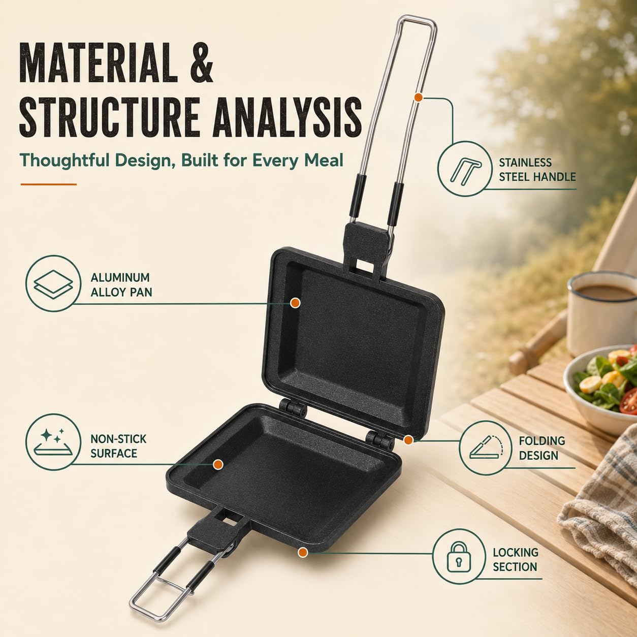 Machine à Sandwich multifonctionnelle Pliable et Portable avec revêtement antiadhésif, poêle à Pression, poêle, Grille-Pain pour la Maison, Le Camping en Plein air, la randonnée