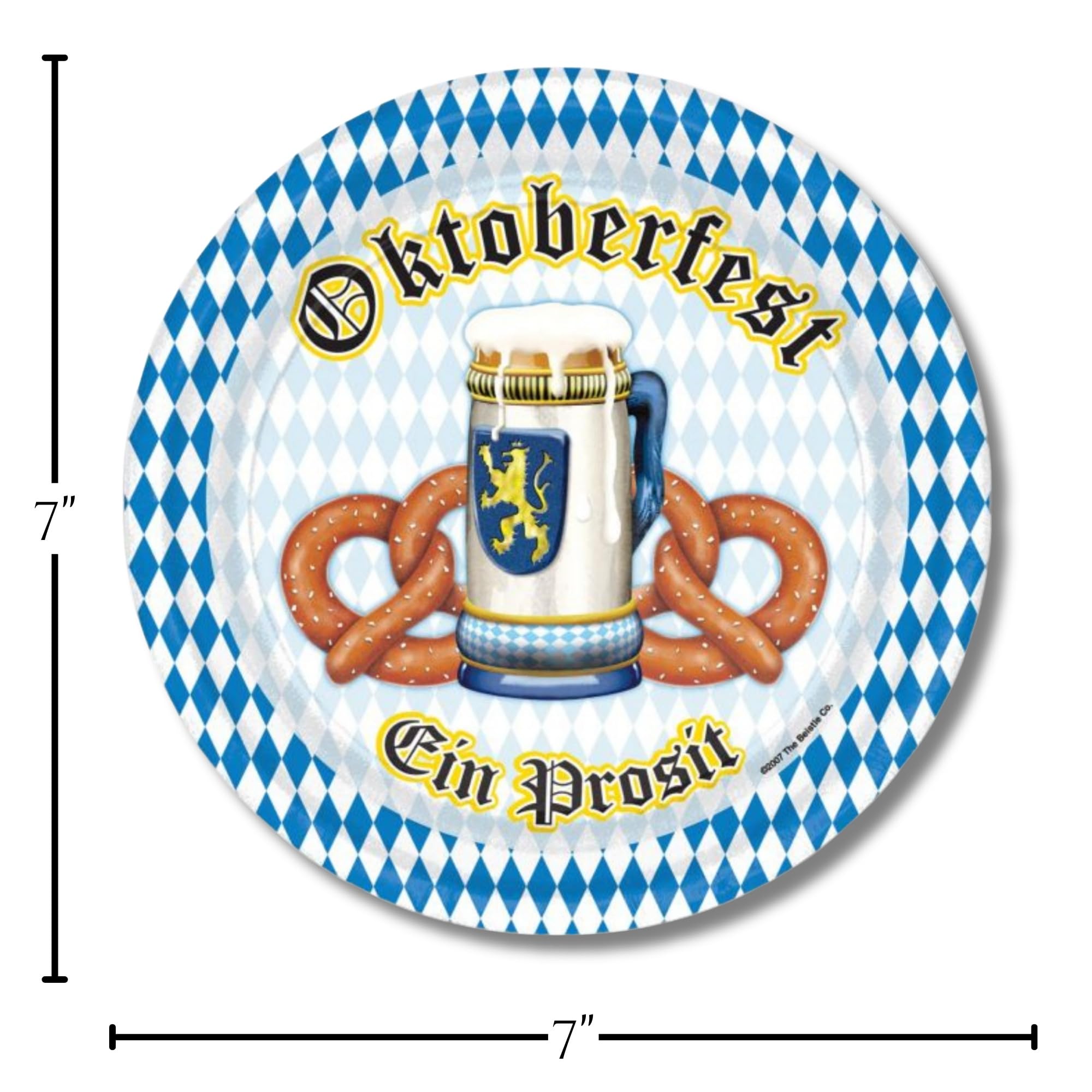 Oktoberfest artykuły imprezowe – papierowe talerze deserowe i serwetki do napojów w kolorze niebiesko-białej kratki (obsługa 16)