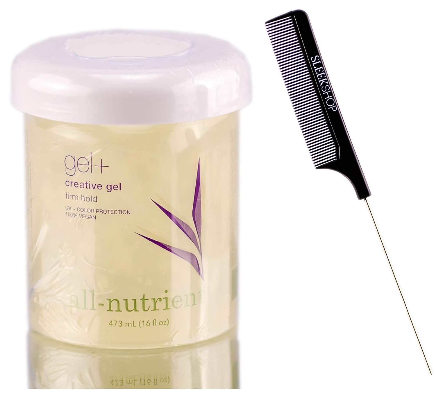All-Nutrient Gel+ Creative Gel, Firm Hold, Water Soluble (w/Sleek Comb) UV+ Color Protection, 100% Vegan (16 oz / 473 ml - LARGE PRO SIZE)