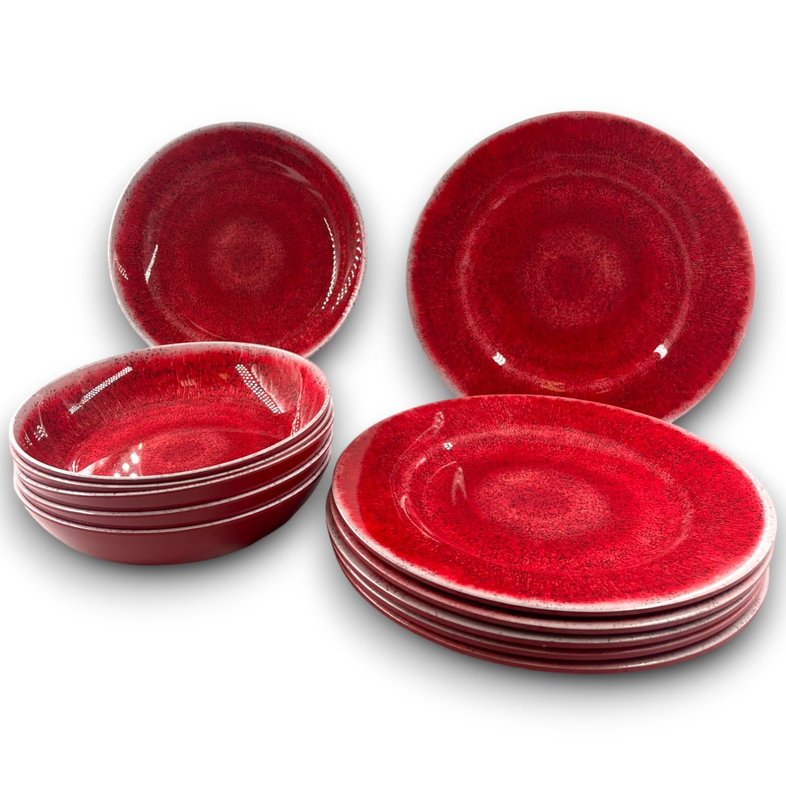 Set da Tavola in Melamina TERRACOTTA 12 pezzi Servizio Piatti Fondi e Piani per da 6 persone Infrangibile Lavabile in Lavastoviglie Plastica rigida Disponibile in 3 Colori (12, Rosso - Magenta)