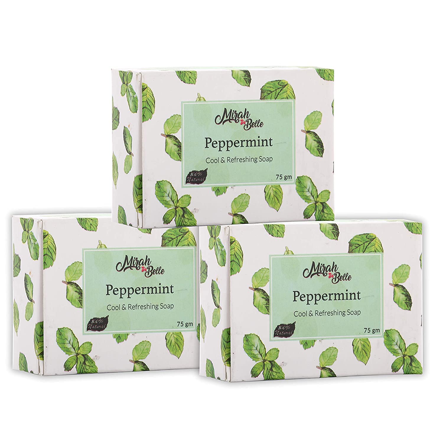 Mirah Belle - Organic Peppermint Cool and Refreshing Soap Bar (Pack of 3-125 gm) - Best for Blemished, Acne Prone, Scarred Skin - Natural and Handmade Soap, 375 gm