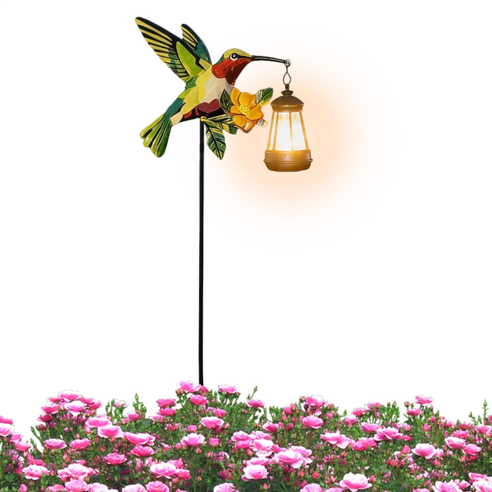 Luces solares para sendero con linterna de colibrí decorativa 8