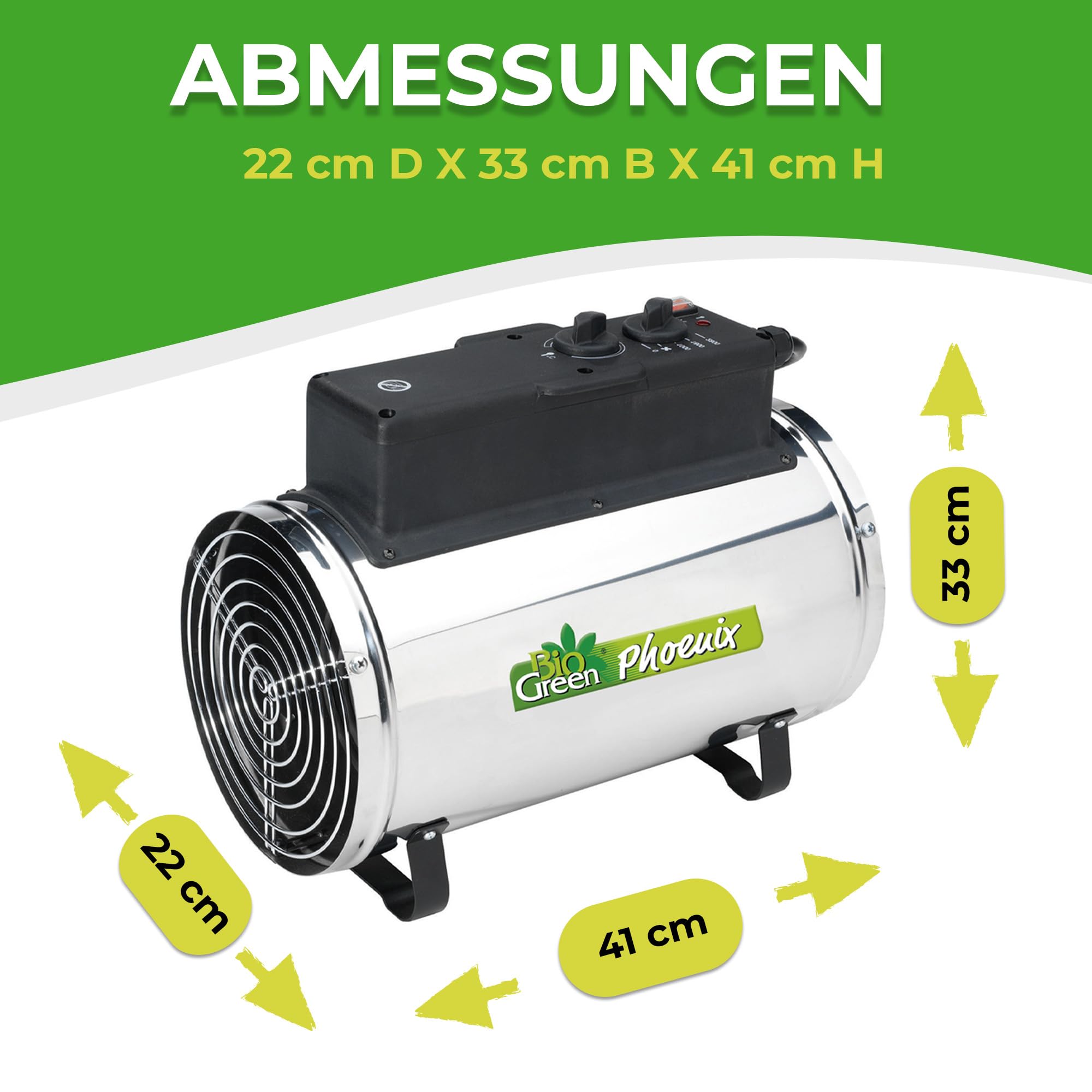 Bio Green Elektro-Gewächshausheizung Phoenix mit 3 Heizstufen bis 2.800 Watt | Thermostat | 460 m³/h Luftumwälzung | Umluft-Modus | spritzwassergeschützt