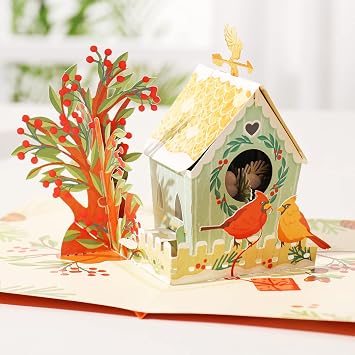 Liif Cardinal Love Bird Valentines 3D Greeting Pop Up Card, Anniversary, Valentines Day, Birthday, Bird Lover | For Wife, Couple, Husband, Parent | With Message Note & Envelop | Size 7 x 5 Inch