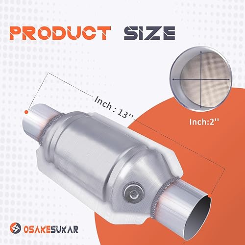 Miniatura 3 de Osakesukar Convertidor catalítico universal de 2 pulgadas, entradasalida de 2 pulgadas, paquete de 2 convertidores catalíticos de alto flujo con