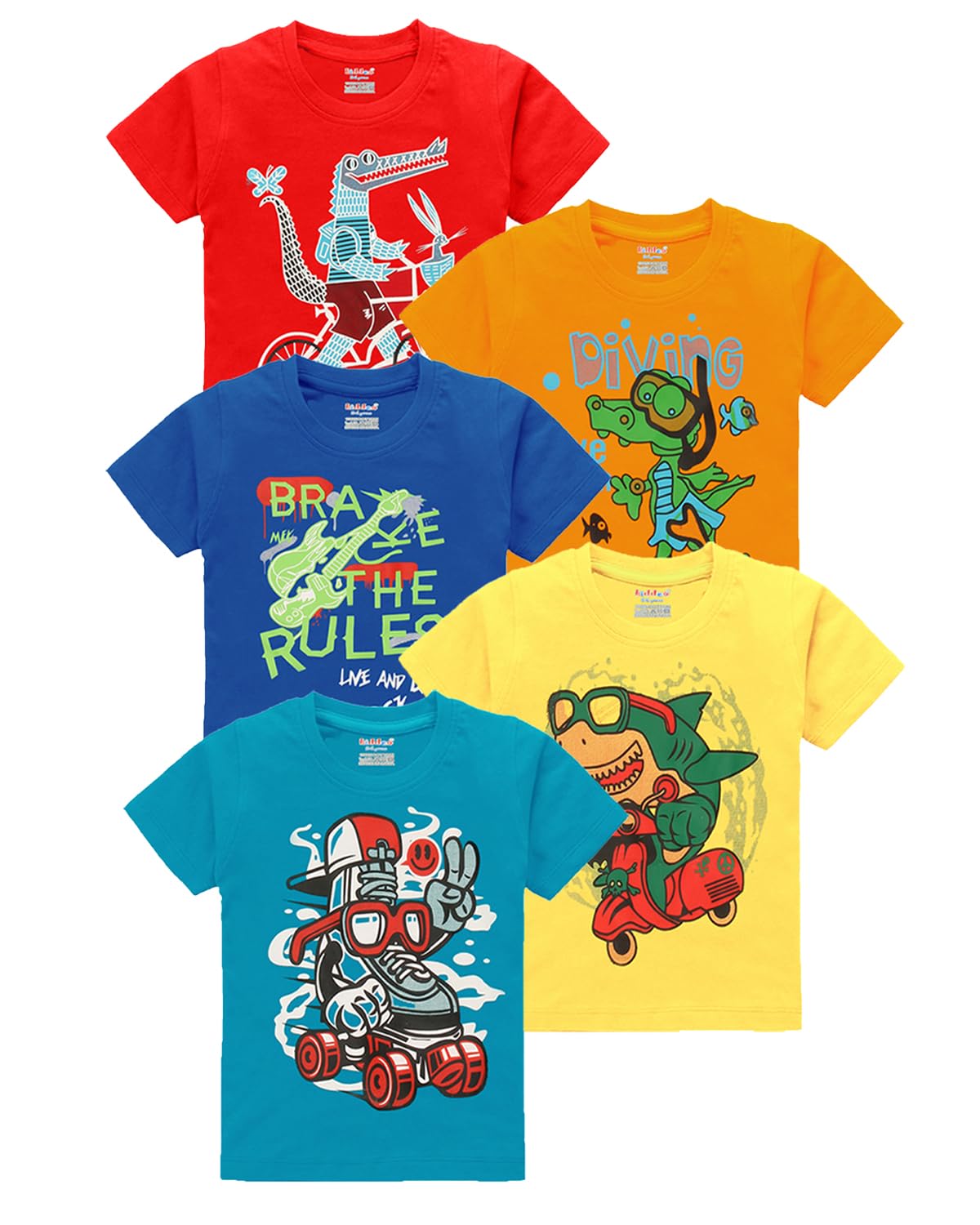 kiddeoBoys Cotton Halfseeve Tshirts (Pack of 5)