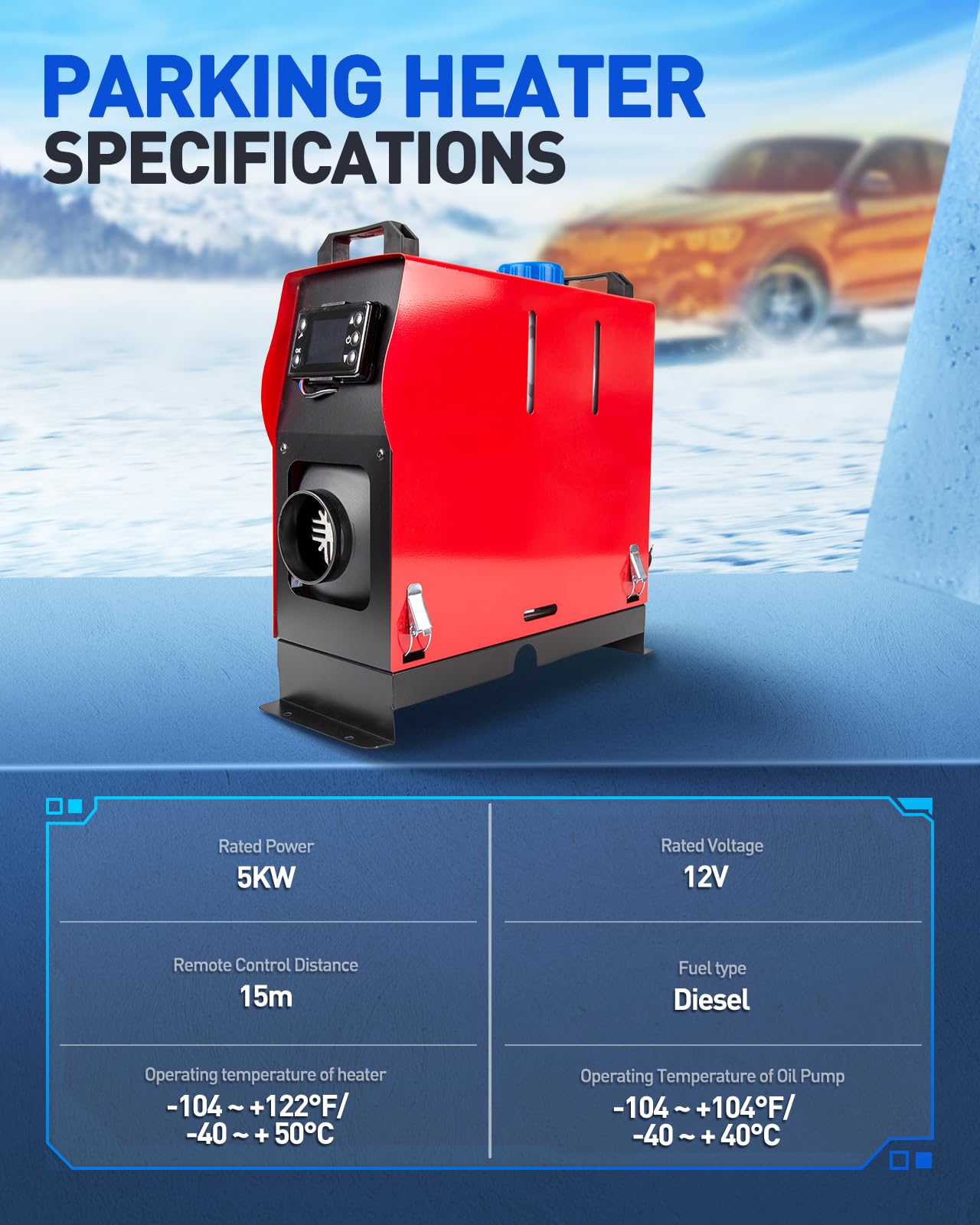 8KW 12V Diesel Standheizung All-in-One mit 10L Tank, LCD Display, Fernbedienung, Einzelauslass, Schalldämpfer – Diesel Luftheizung für Auto, Wohnmobil, LKW, Boot