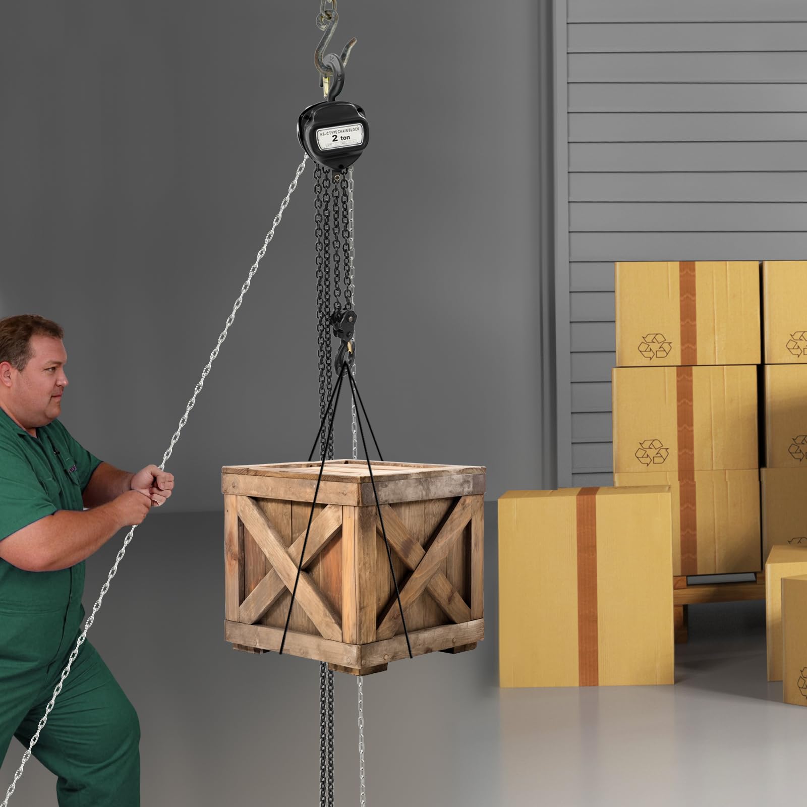 Ręczny wciągnik łańcuchowy 2000 kg, wysokość podnoszenia 6 m, stal manganowa G80 i stal nierdzewna, wytrzymały, 2 tonowy wciągnik łańcuchowy (czarny) do użytku przemysłowego