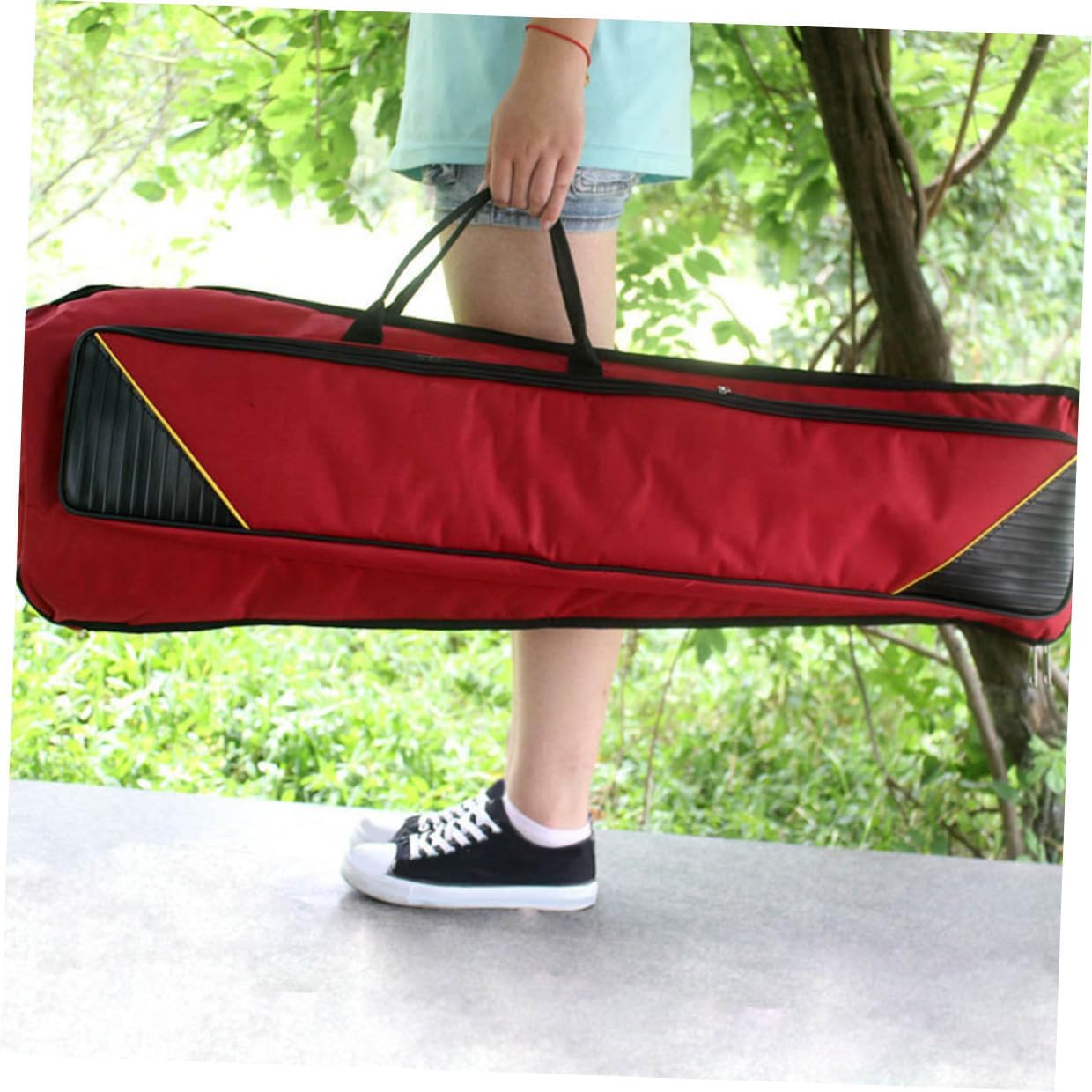 TOYANDONA Waterproof Thickened Oxford Cloth Trombone Bag Red, Portable Tenor Trombone Storage Pouch Shoulder Strap, Musical Instrument Organizer for Travel and Performance