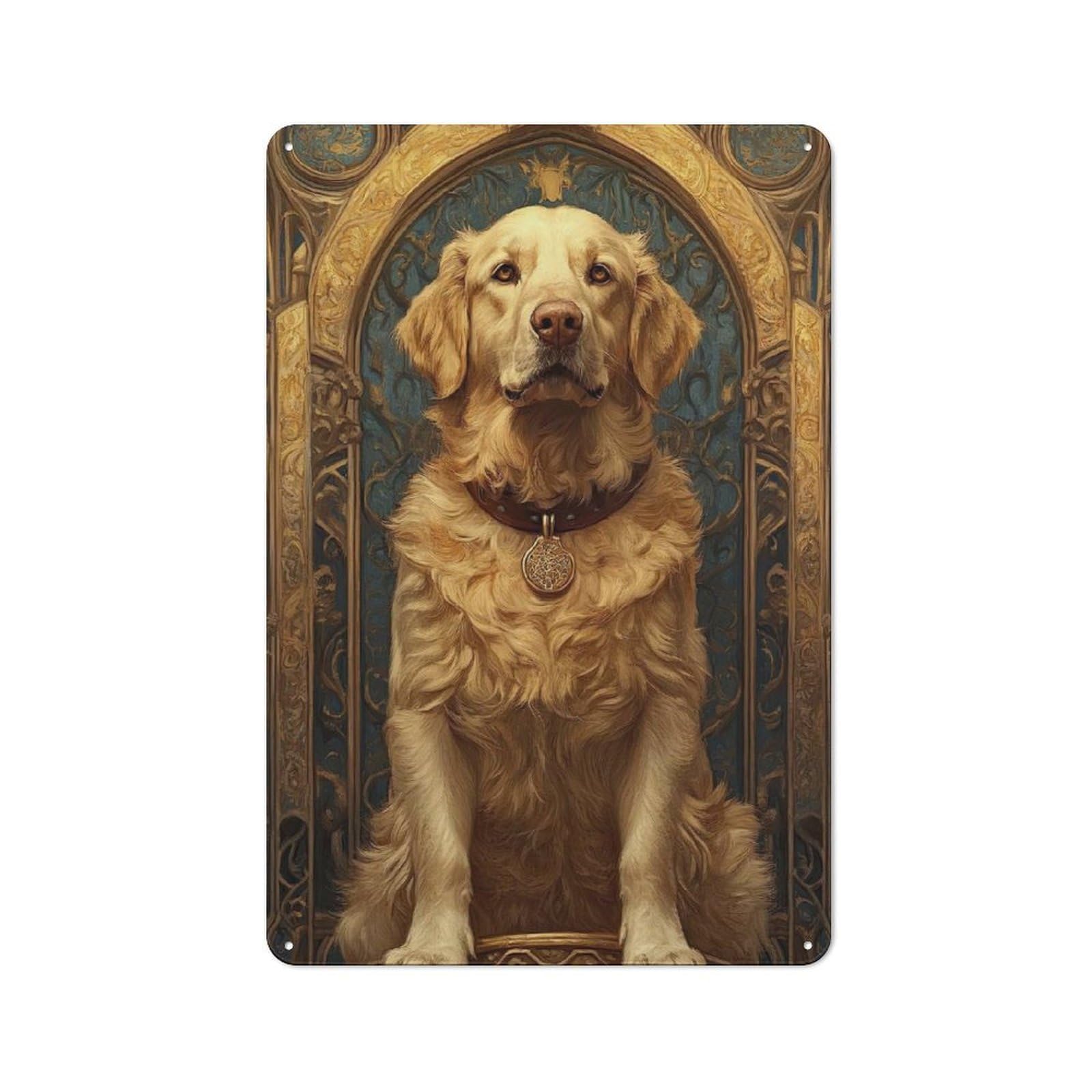 Junmoney Golden Retriever Portrait Retro-Style Tin Sign 30X20cm For Living Room Or Hallway, For Home Wall Decor Collectors Refreshing A Room In Autumn