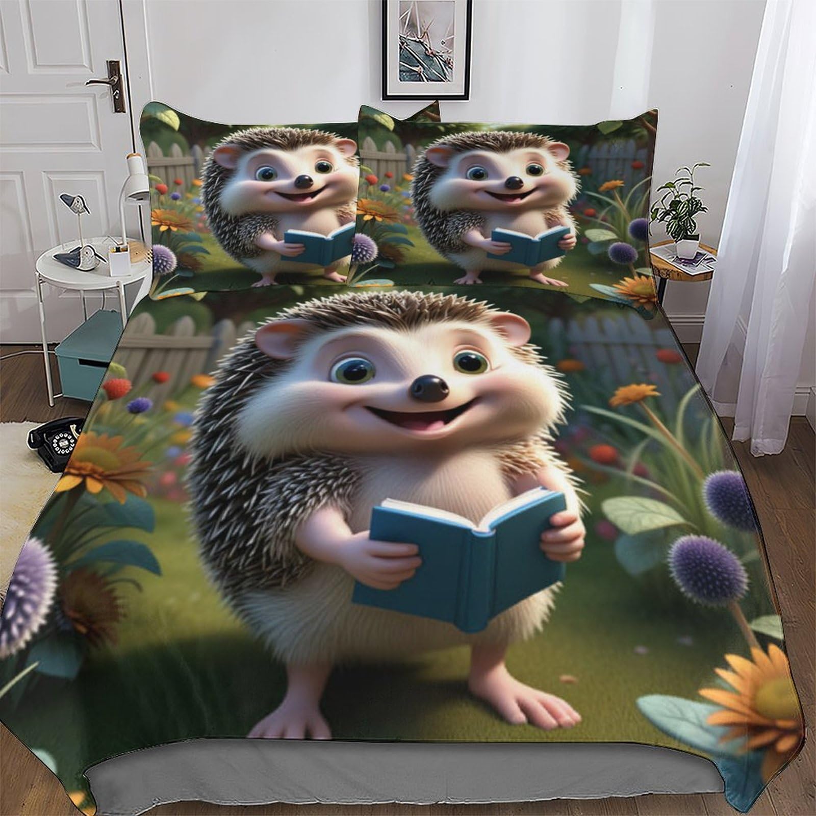 Housse de couette hérisson 220x240 cm avec taies en microfibre coton