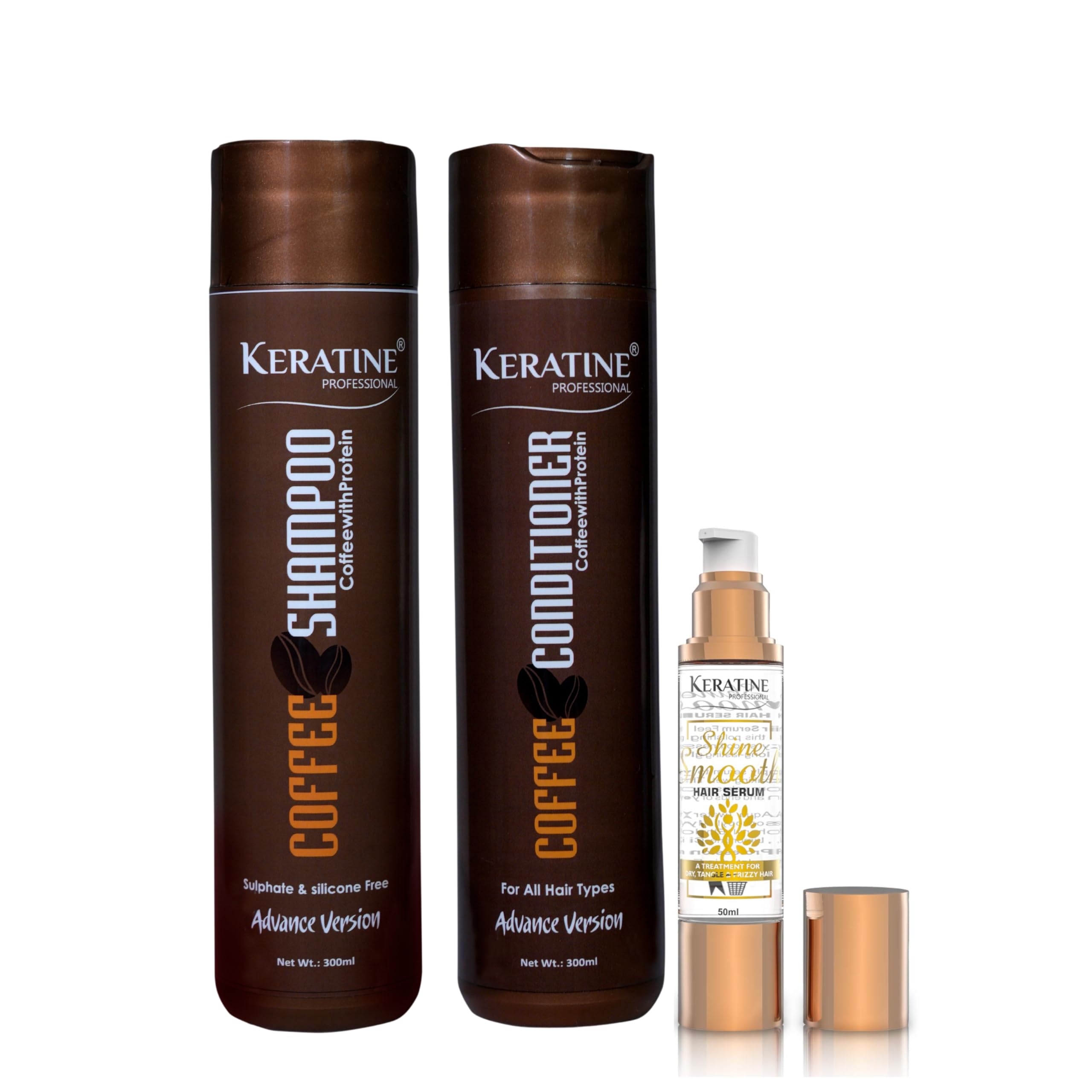 KERATINE PROFESSIONAL® Coffee Shampoo and Conditioner and 50 ml Serum Combo Pack of 3 | Nourishing & Strengthening Formula for All Hair Types