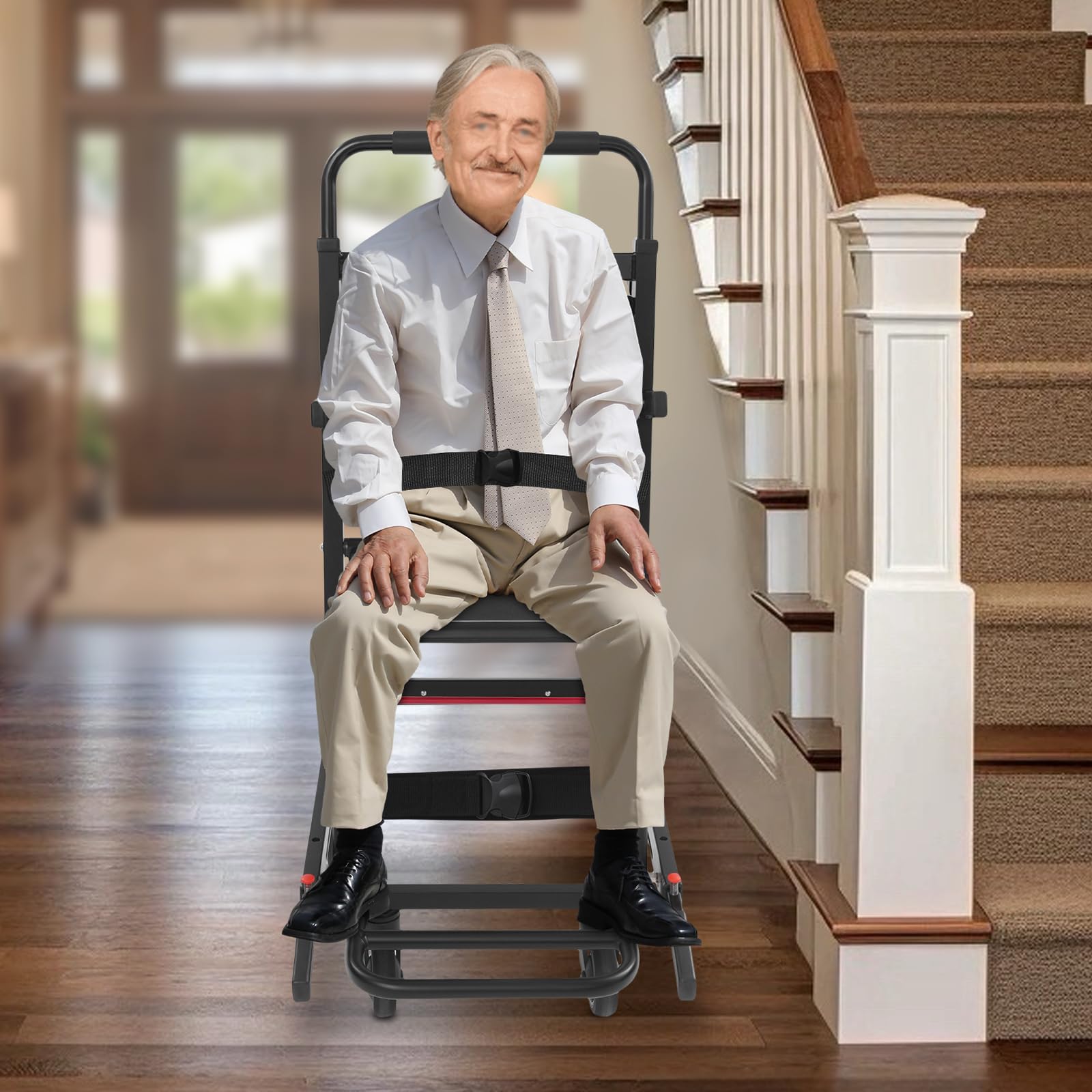 Silla de escalera plegable silla de evacuación con capacidad de carga de 180kg,Silla de ruedas de aleación de aluminio y acero al carbono con 4 ruedas,Silla de transporte para ancianos y
