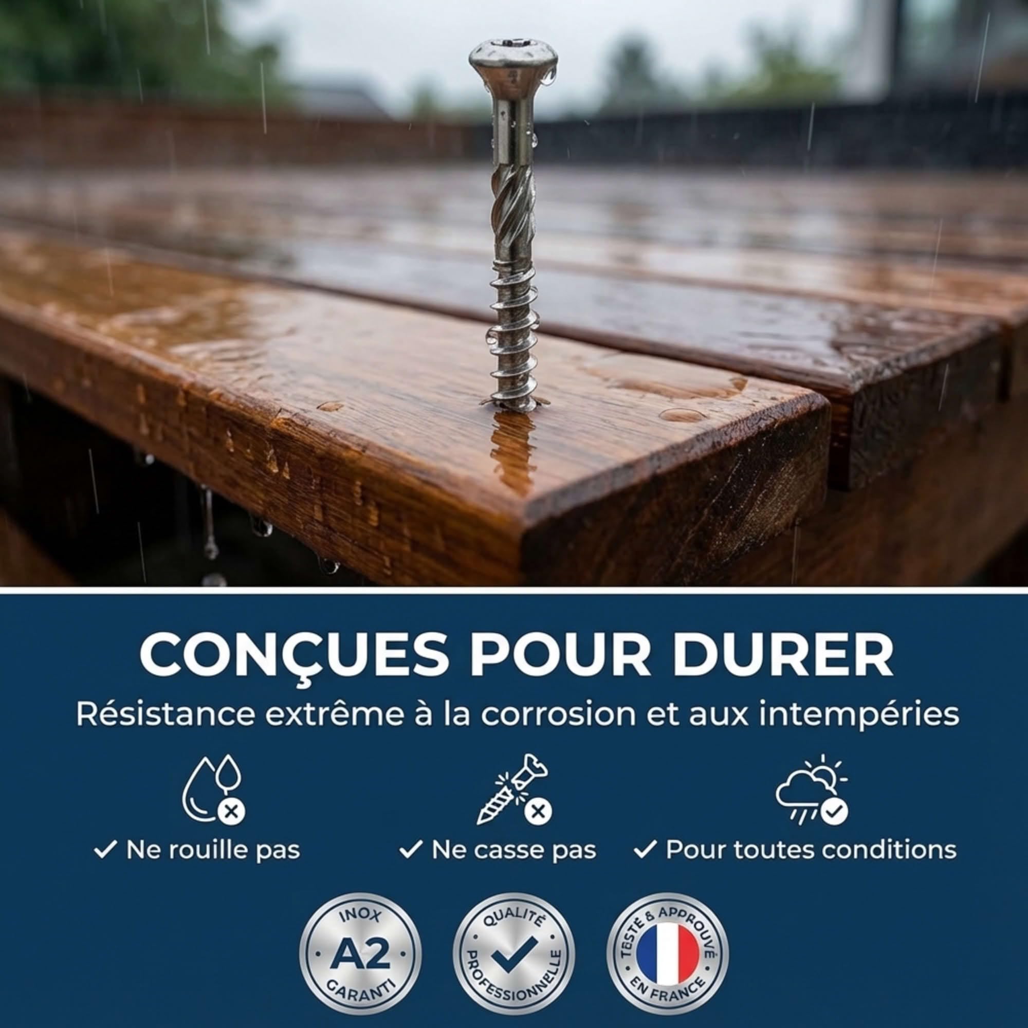 Lot de 2600 vis terrasse en Inox A2 - Tête fraisée réduite empreinte TX 25-13 Embouts offerts - Diamètre 5mm (50 MM)