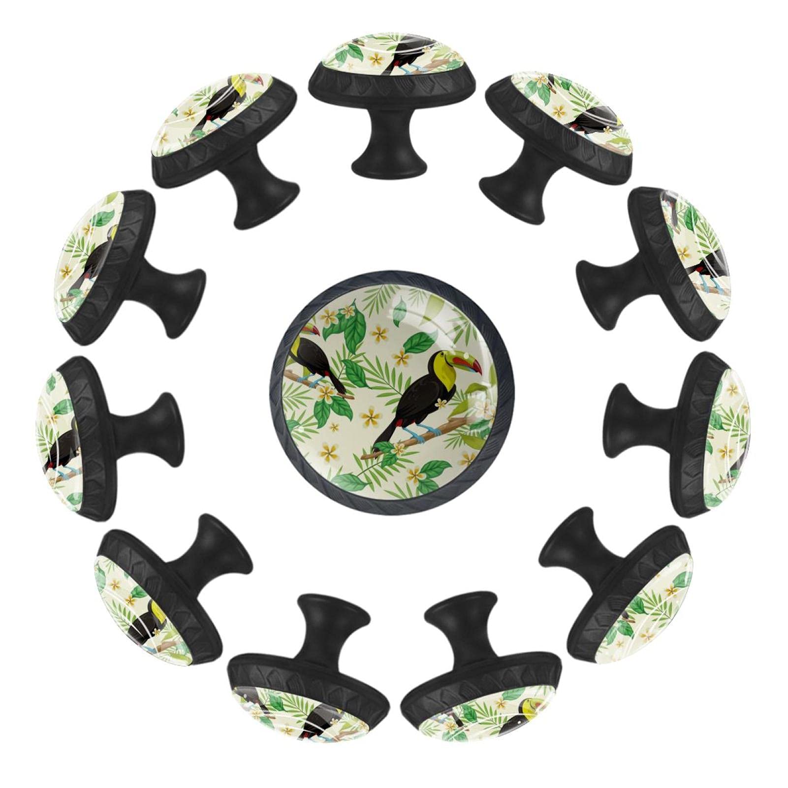 Boutons de tiroir oiseaux et feuilles tropicales 35 mm pour commode et crèche