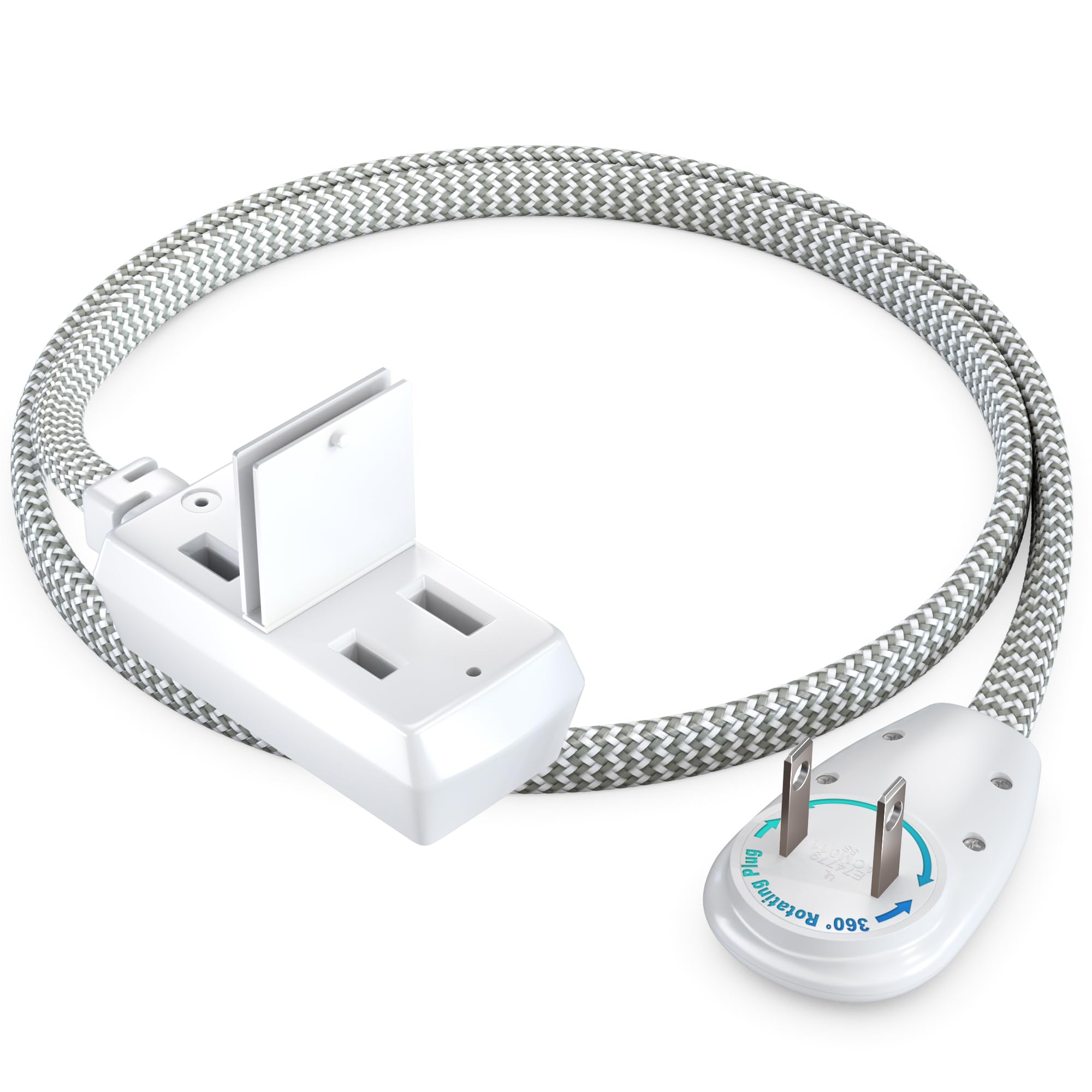 Maximm 1 Ft Extension Cord, 2 Prong, 360° Rotating Flat Plug, UL Certified, Light Gray – Space-Saving Indoor Power Cord for Tight Spaces, Polarized,