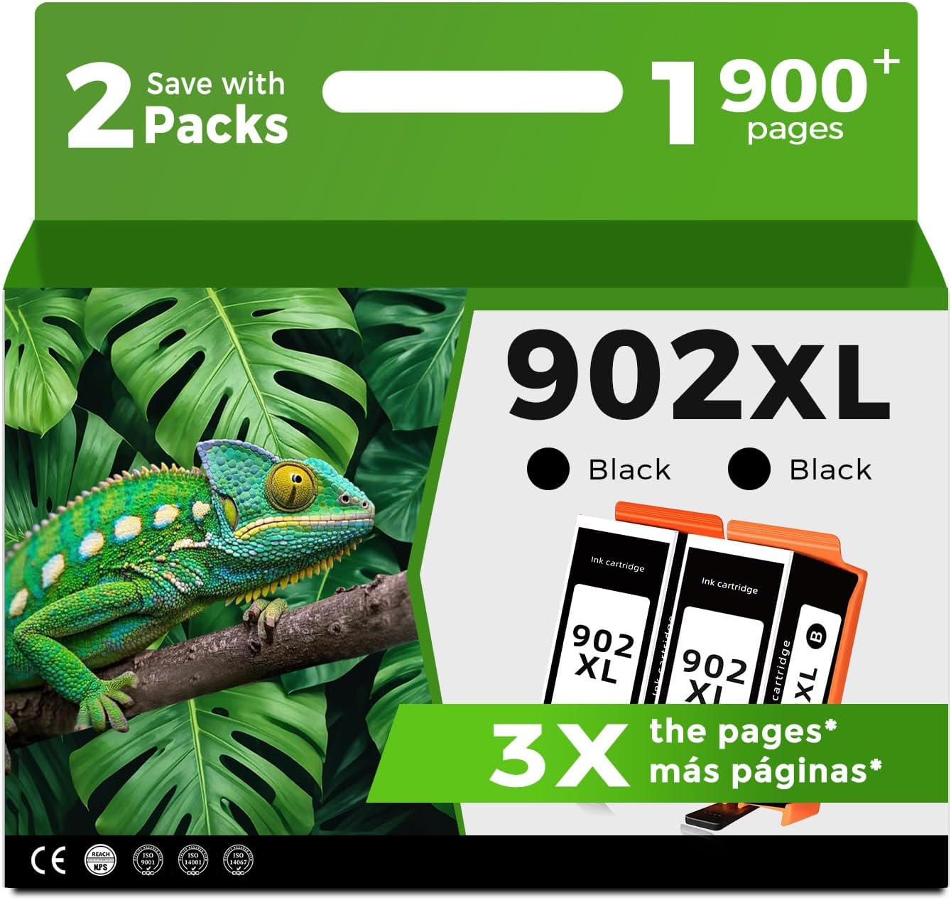 902XL Black Ink Cartridges Compatible for HP 902 XL for 6978 6968 Printer 2 Pack HP902 HP902XL for OfficeJet Pro 6958 6970 6960 6975 6962 6950 6954 6951 6956 6961 6963 6964 6966 Printer