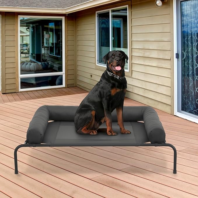 Cama Elevada para Perro con Respaldo Removible, Portátil, 55 Pulgadas, Gris Oscuro miniatura 4