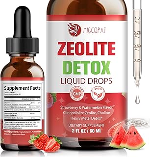 Zeolite Detox Liquid Drops with B12, D3 & Vitamin C – Pure Body Cleanse Support for Heavy Metals, Natural Zeolite Formula, Strawberry Watermelon Flavor, 60ml