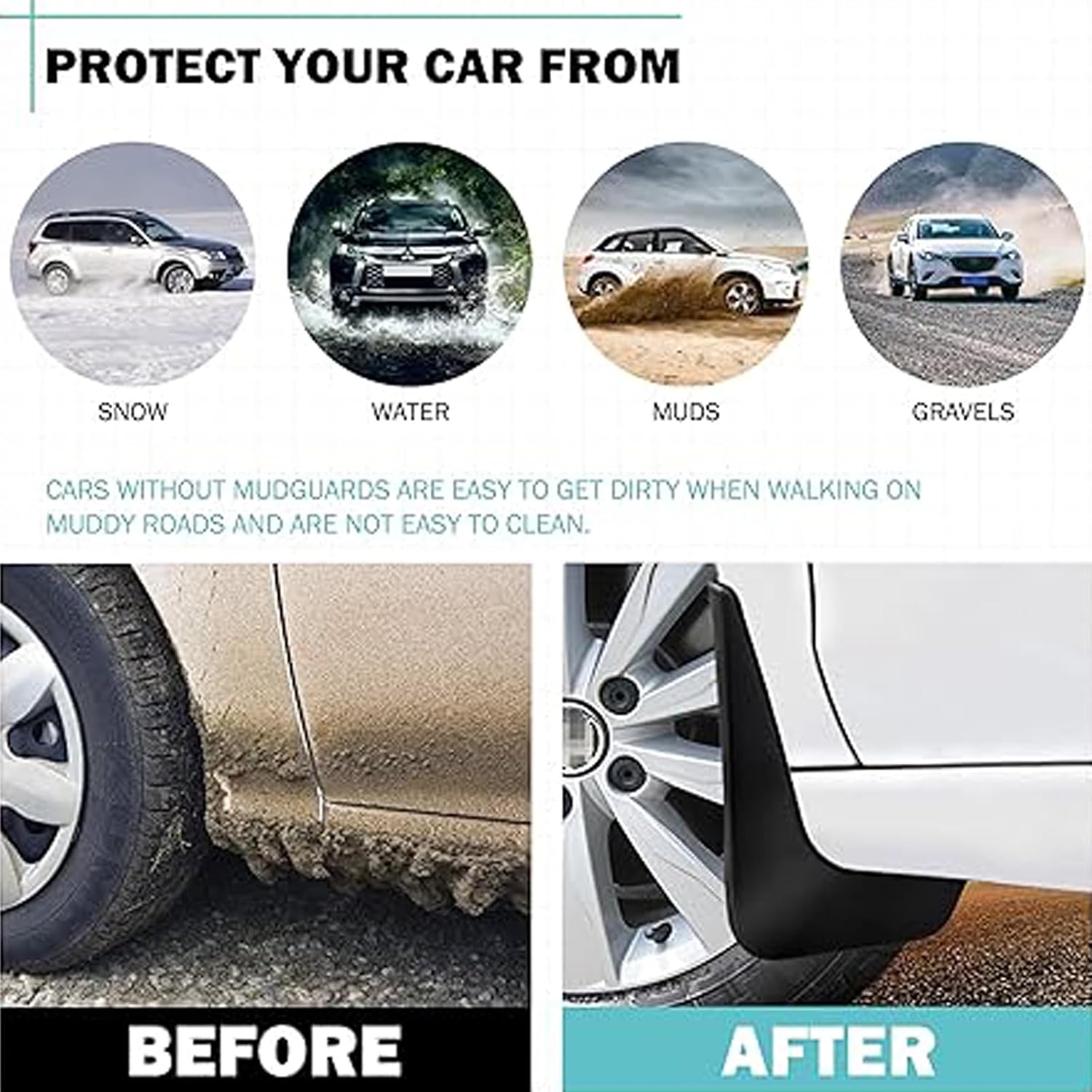 Genuine Mudflaps Car Mud Flaps Splash Mudguards Guards Set of 4 with Installation Compatible with Honda 2003-2007Acura TSX, Black