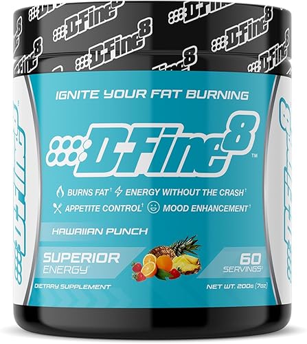 Miniatura 1 de D-Fine8 Polvo energético termogénico pre-entrenamiento y suplemento de trituración, aumenta la energía, estado de ánimo y enfoque, sin azúcar,
