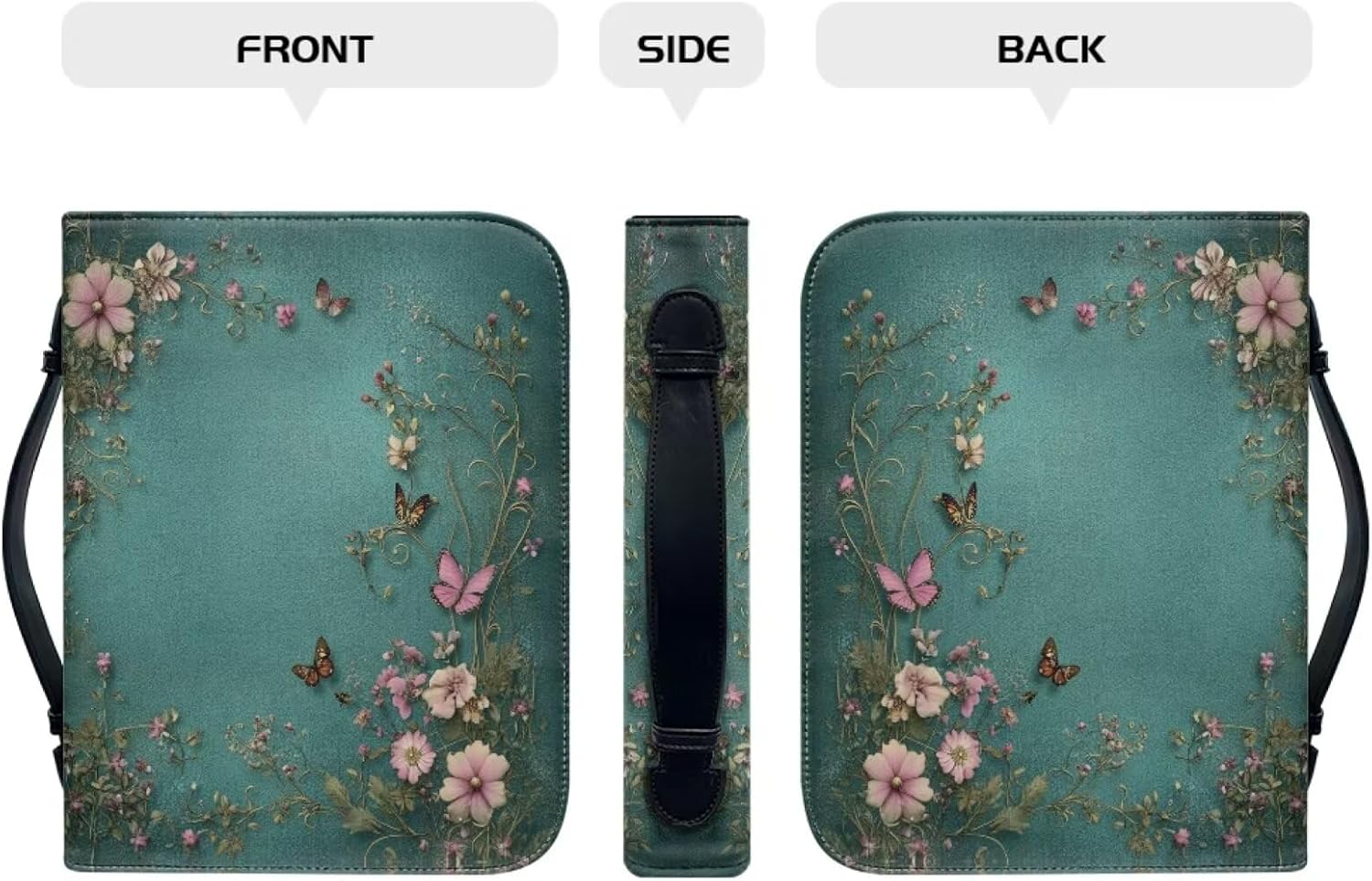 Bible Cover case for Women, PU Leather Cover with Bookmark & Tabs, Green Case for Woman, Large - Sized Bible Study Solution, Daisy Butterfly Design