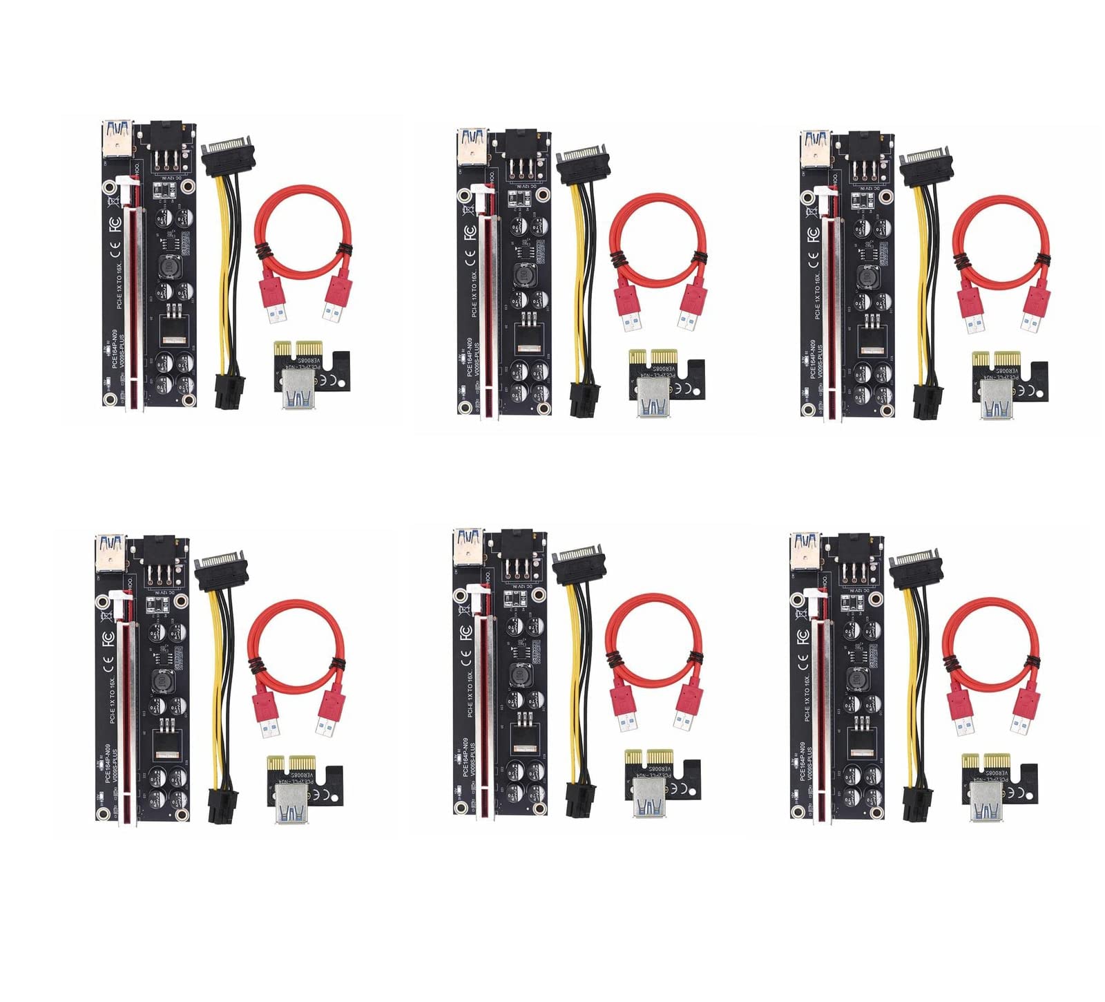 ELECTROBOT PCI-E Riser Express Cable Version 009c Plus 16x to 1x Graphics Extension GPU Extender with 3 Power Connectors Slots 60 cm USB 3.0 Cable - Black (Pack of 6)-image-22