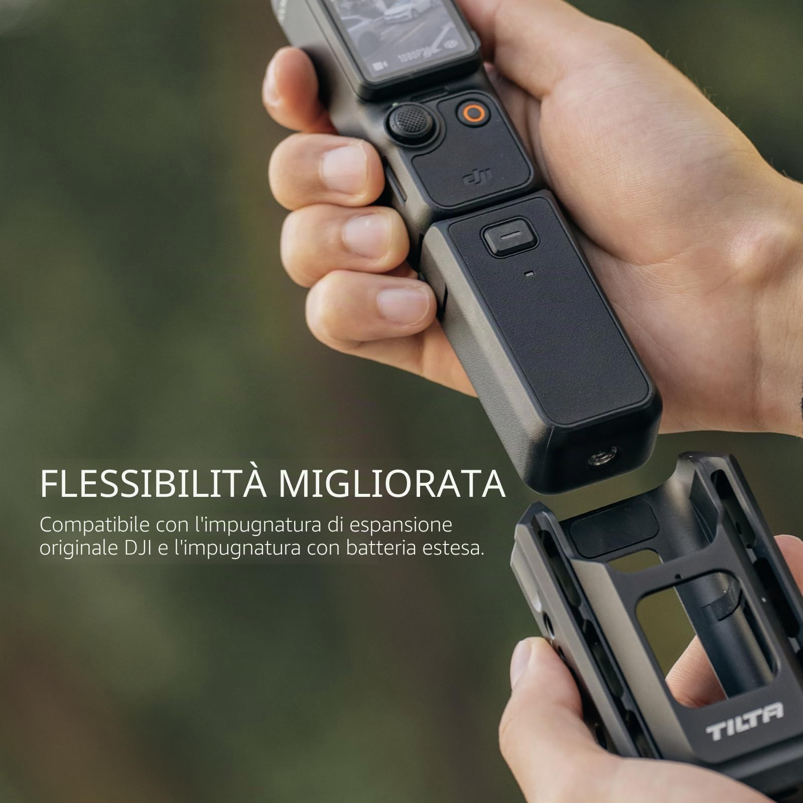 Tilta Pocket 4 Cage Adattatore di Espansione per Pocket 4 Pro Pocket 3, Accessori per la Gabbia della Fotocamera per Osmo Pocket 3/4/4P con Filettature da 1/4"-20 Guide NATO - Alluminio TA-T65-AME-B