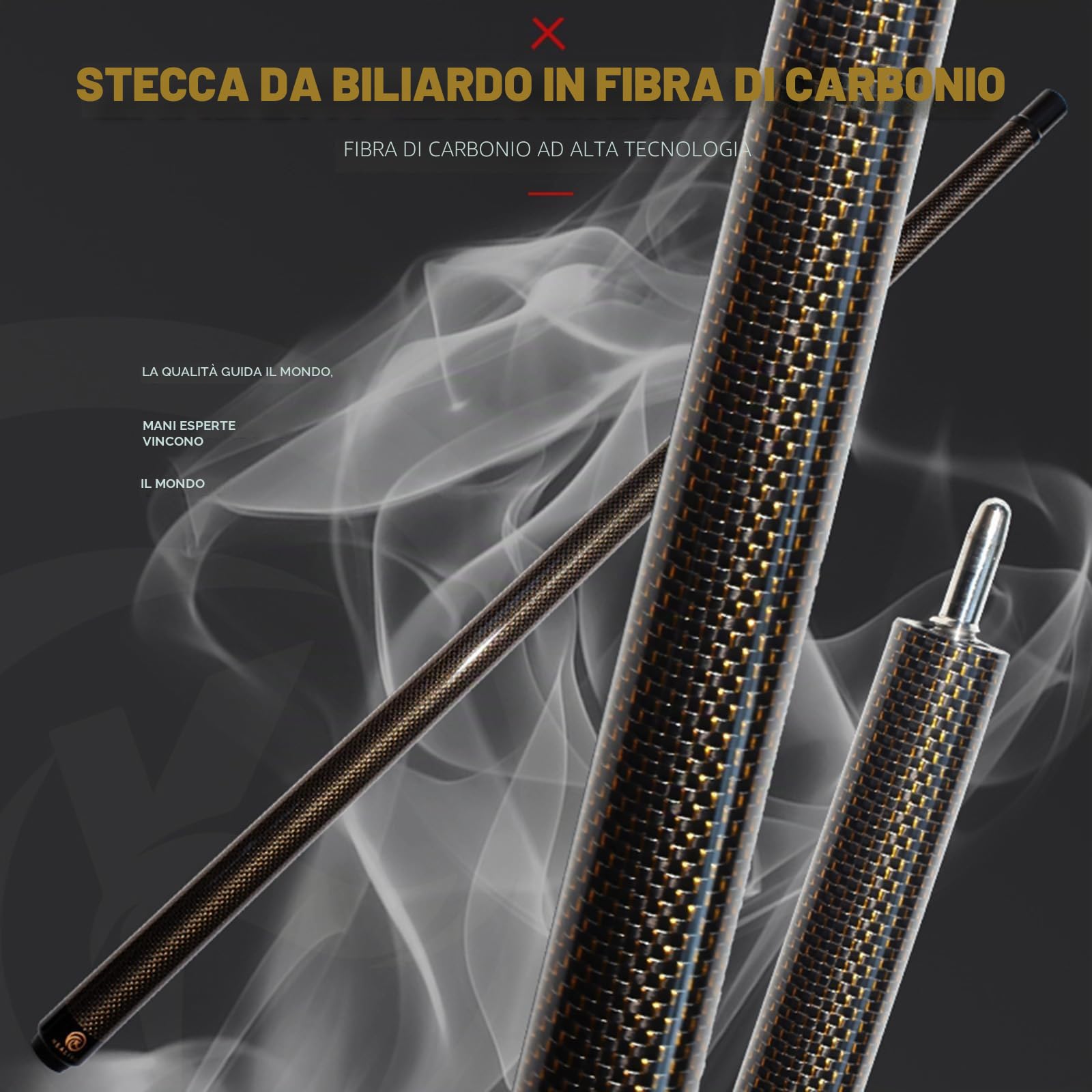 KHEALING Stecca da Biliardo in Fibra di Carbonio da 58 Pollici, Struttura 1/2, connettore a 3 Denti, Punta da 12,4 mm, 540-567 g, Adatta per Giocatori di Biliardo Professionisti