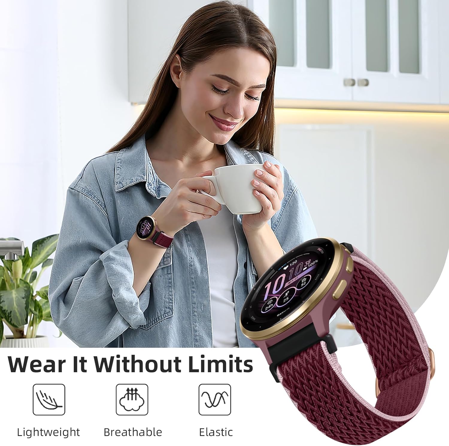 GEAK Quick Release Replacement Strap Compatible with Garmin Venu 2 Watch Band 45mm, 22mm Watch Band Loop Elastic Fabric Straps for Garmin Venu 3 4 45mm/Vivoactive 4 /Forerunner 265/255 Women Men - Image 6