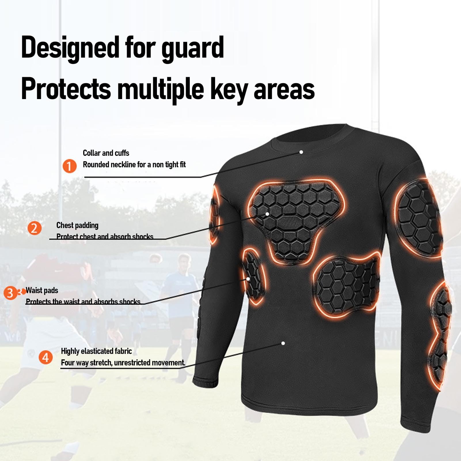CHICIRIS Gardien de Gardien rembourré à Manches Longues à Manches Longues Proof de Protection Protective Gardien de But Chemise Eva High Elastic Pads pour Le Football Cycliste (XL)