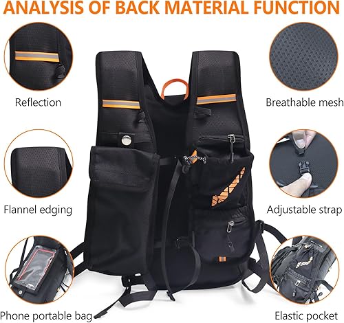 Miniatura 3 de Mochila de hidratación con bolsa de hidratación de 2 litros, bolsillo táctil para teléfono, brújula, silbato, mochila de agua reflectante ligera y