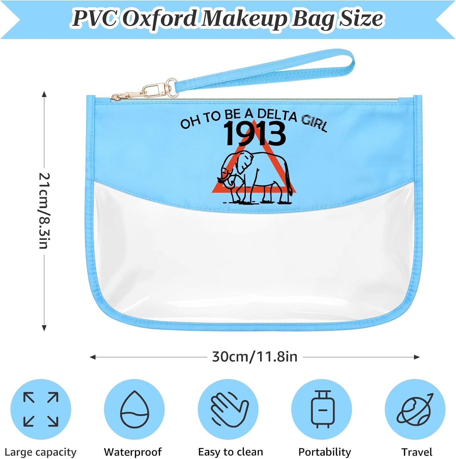 Sazuwu Delta Elephant Sorority Gifts for Women Blue Makeup Bag with Zipper Oh to Be a Delta Girl 1913 Sisterhood Cosmetic Travel Bag Organizer Friendship Birthday Gifts for Friends - Image 2