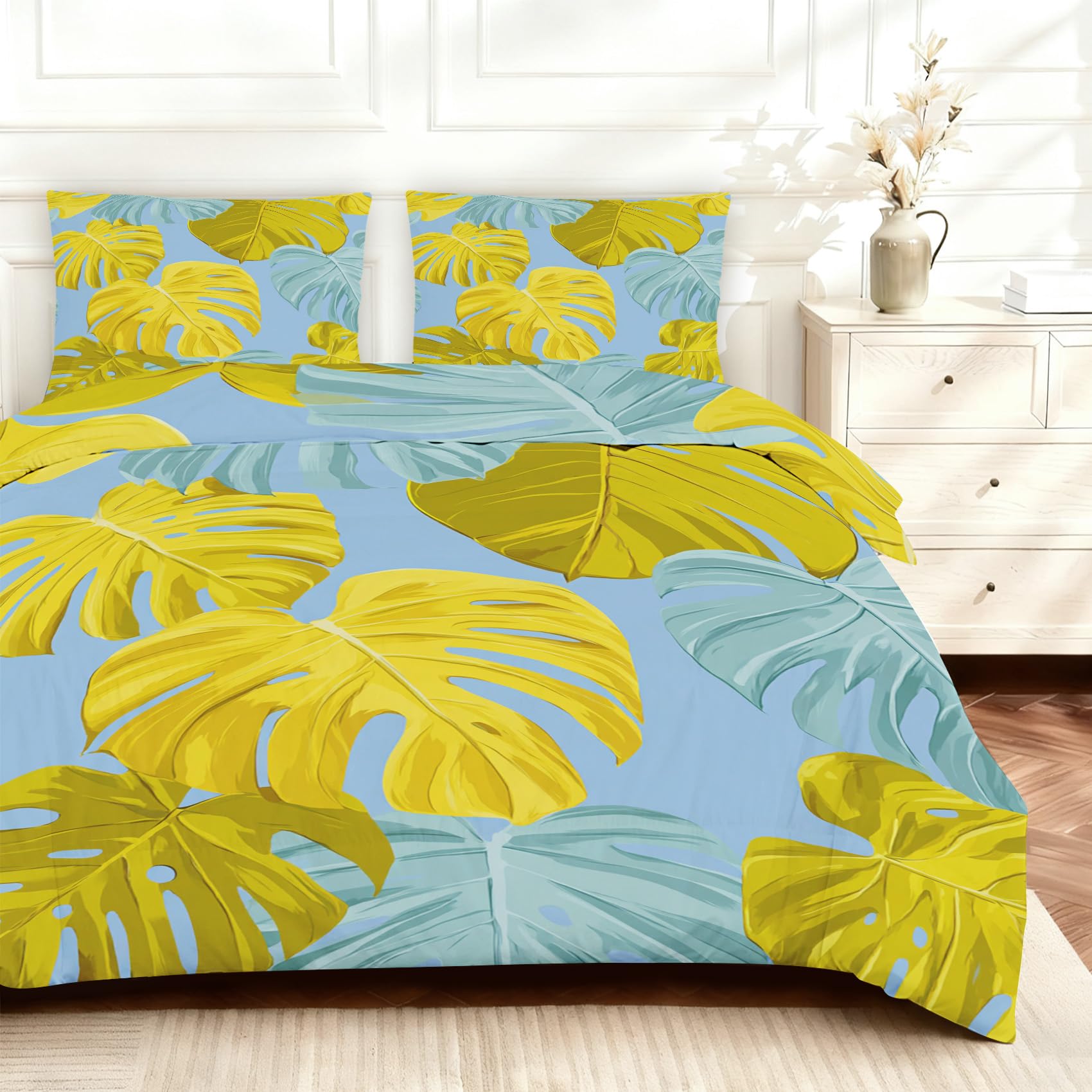 Housse de couette 140x190 jaune avec fermeture éclair et motif réversible