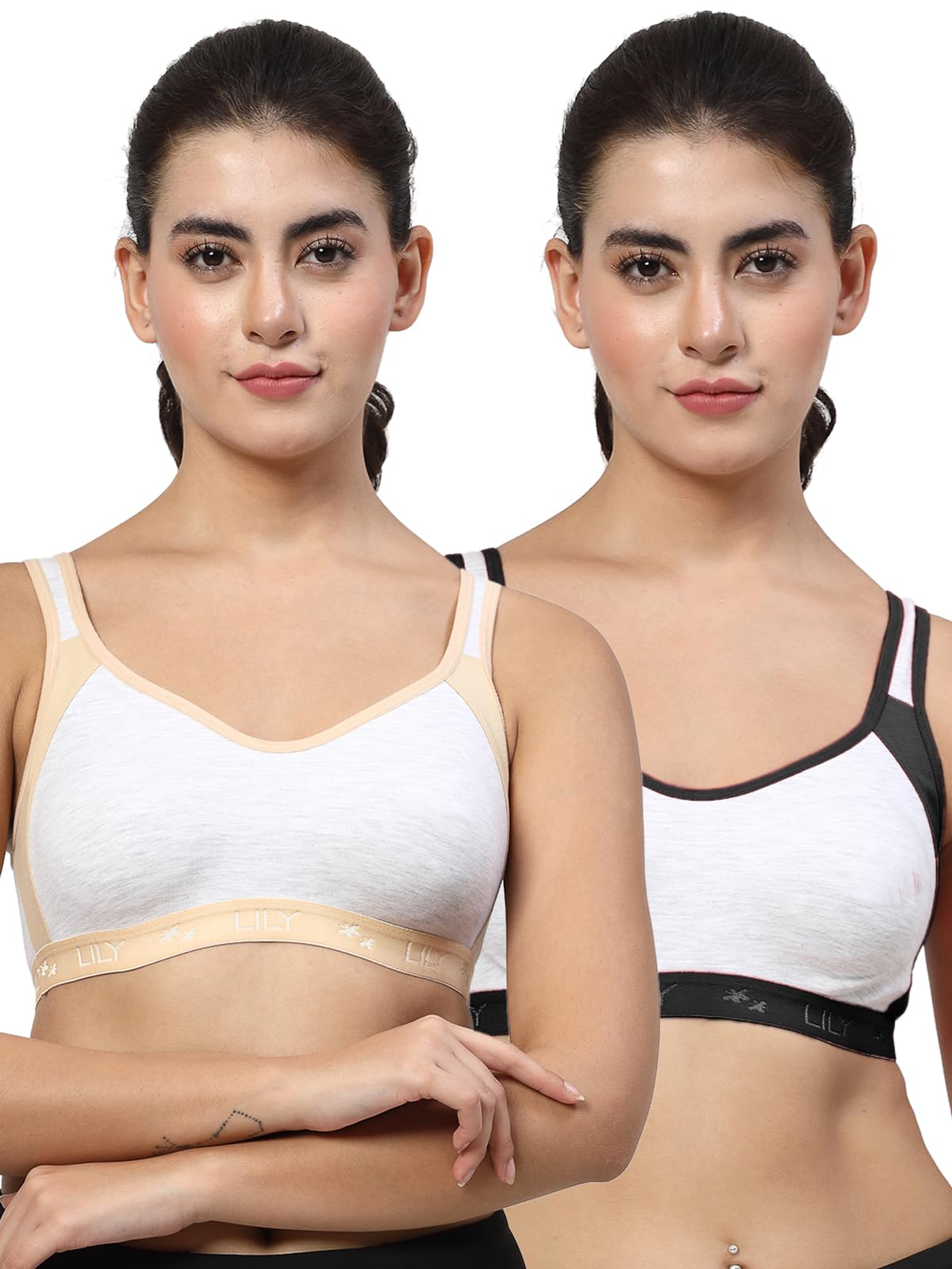 Black, Peach Non Padded Sports Bra-image-17