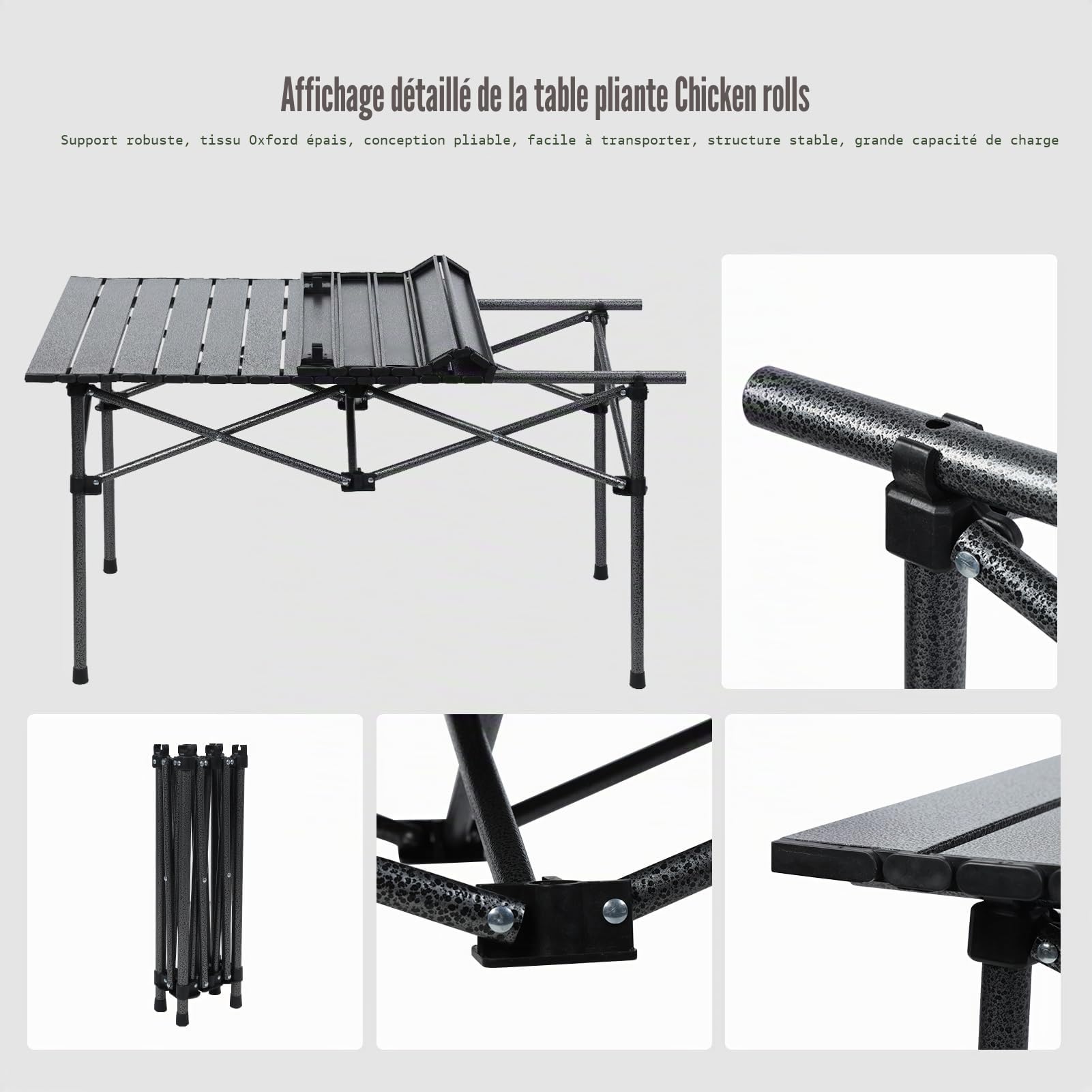 Ensemble de table camping pliable avec 4 chaises et sac transport, ensemble pliantes pour une utilisation en extérieur intérieur, tables pique-nique légères le camping, la plage, les Noir 95CM