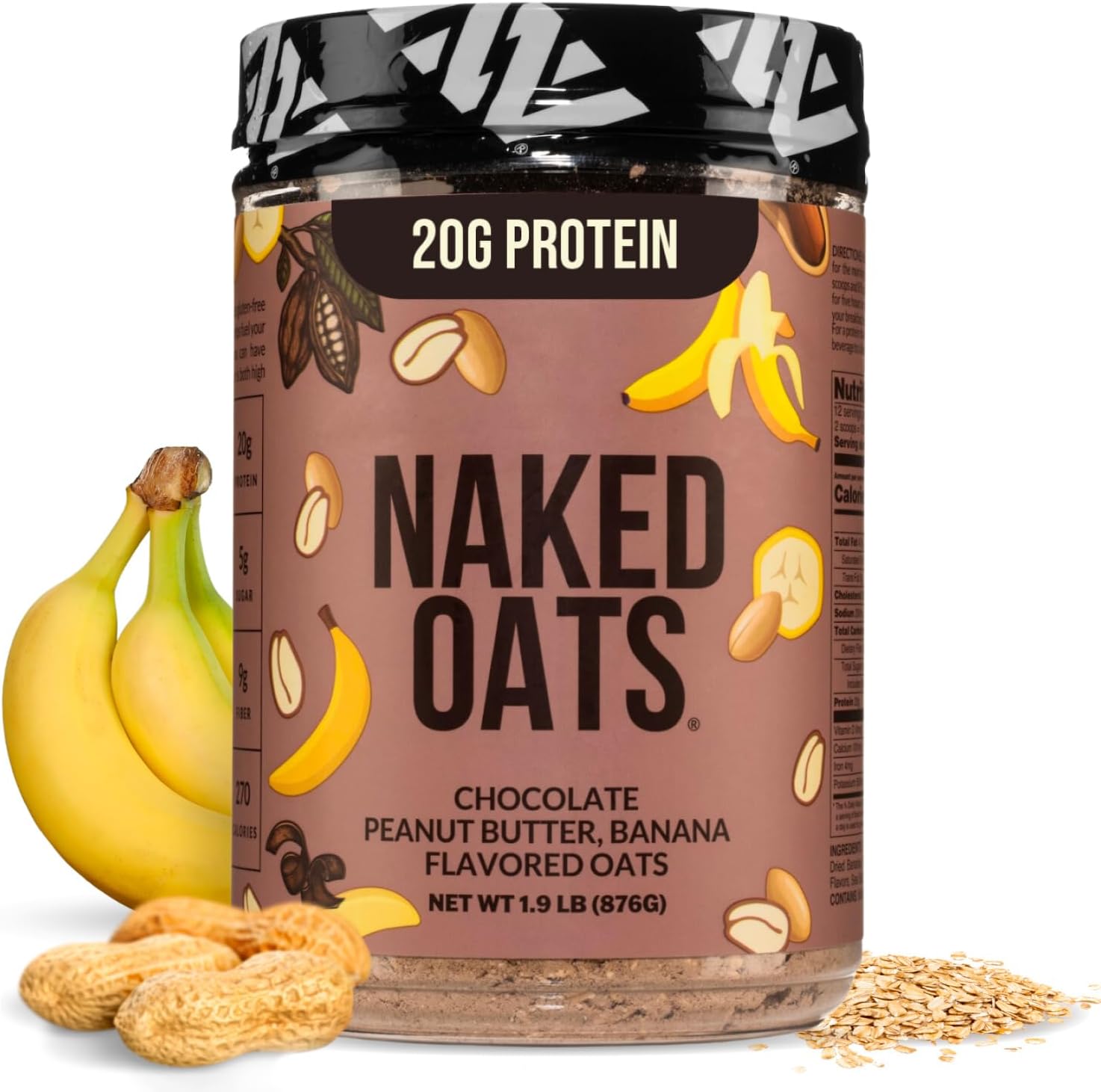 Oats - Chocolate PB Banana Overnight Oats, 20g Whey Protein, Gluten-Free Oatmeal Instant Breakfast or Shake, High Protein Oatmeal, High Fiber Breakfast Shake, Non GMO, No Soy - 12 Servings