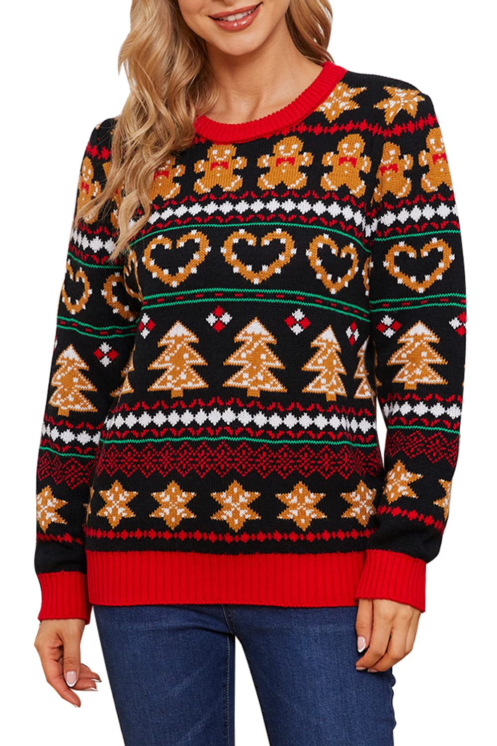 VENTELAN Women's Christmas Sweater Funny Christmas Tree Ugly Pullover Snowflake Long Sleeve Sweater Shirt