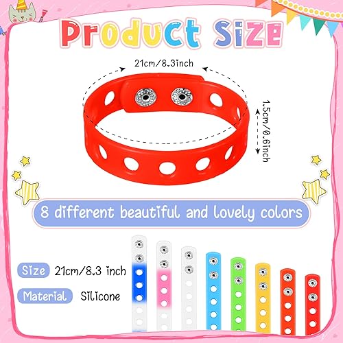 Miniatura 2 de Honoson 24 pulseras de silicona ajustables de silicona, bandas de goma a granel con agujero para nadar, identificar zapatos regalos de cumpleaños, 8