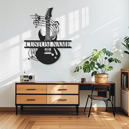 Miniatura 3 de Letrero de metal de guitarra personalizado, letreros de metal personalizados, decoración de pared de notas musicales, arte de pared divertido con