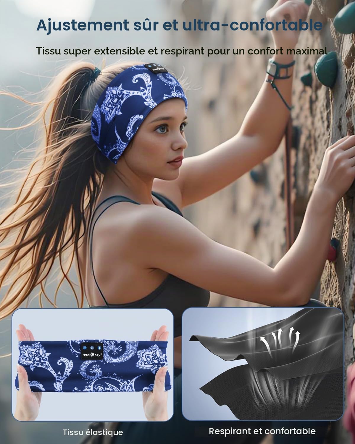 Bandeau Sommeil Bluetooth, Bandeau Écouteurs pour Dormir, Casque de Sommeil Sans Fil Ultra-Fin pour Dormeur Latéral, Confort Optimal, Qualité Sonore HD, 14 Heures d'Autonomie, Sport,Voyage,Relaxation
