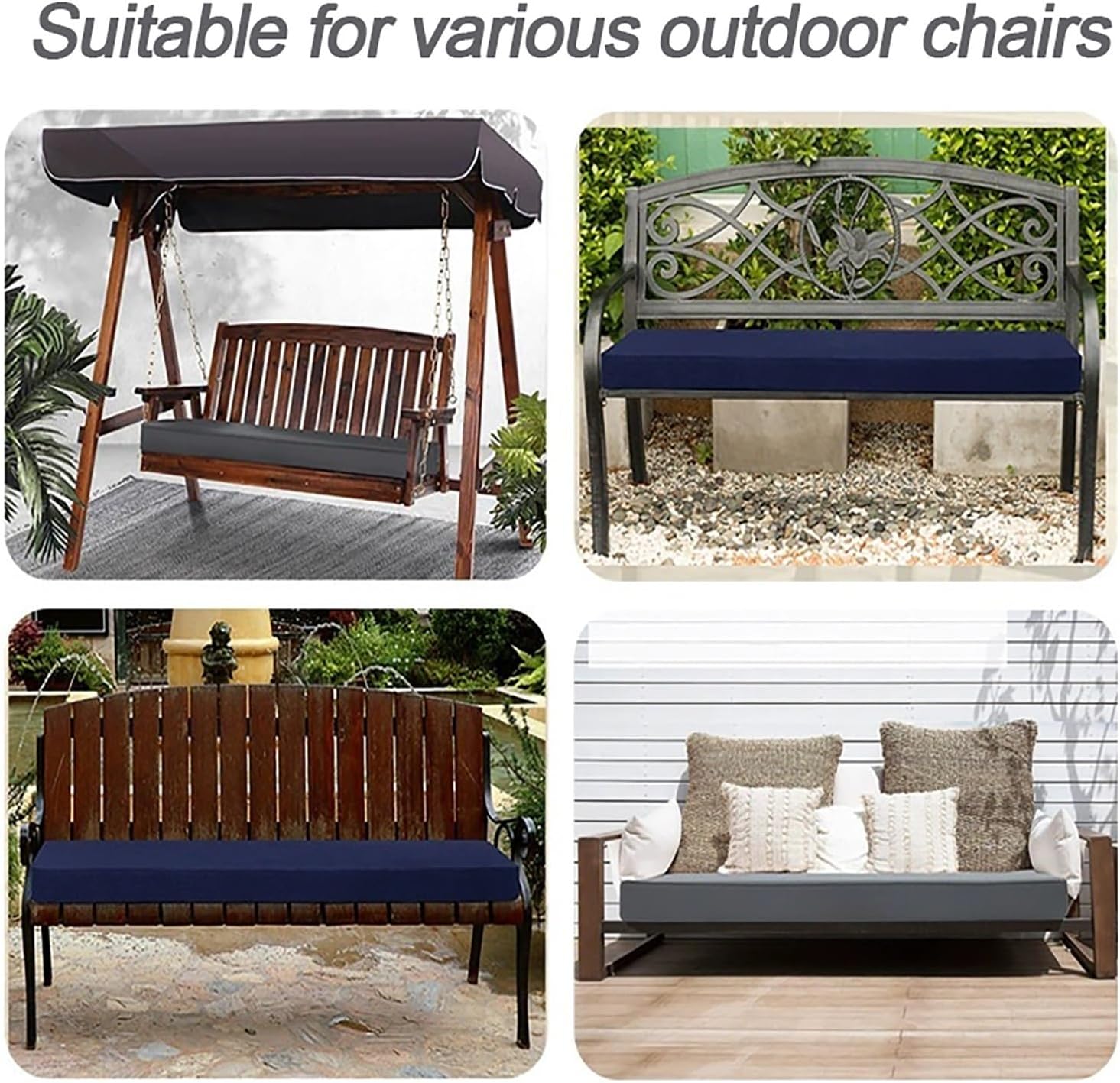 Water-Repellent Garden Bench Cushion 2" Thick - Outdoor Patio Furniture Seat Pad for Dining Window Shoe Rack with Ties & Removable Zippered Cover Custom Size(Military Green,42x18in/107x46cm)