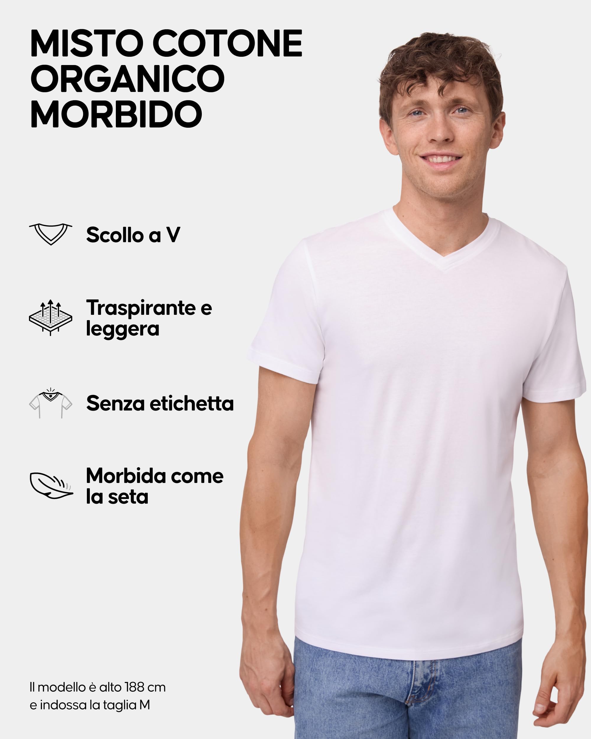 DANISH ENDURANCE T-Shirt Uomo Cotone, Magliette Maniche Corte Senza Etichetta, Scollo a V, Maglietta Intima, da 1 a 4 Pezzi