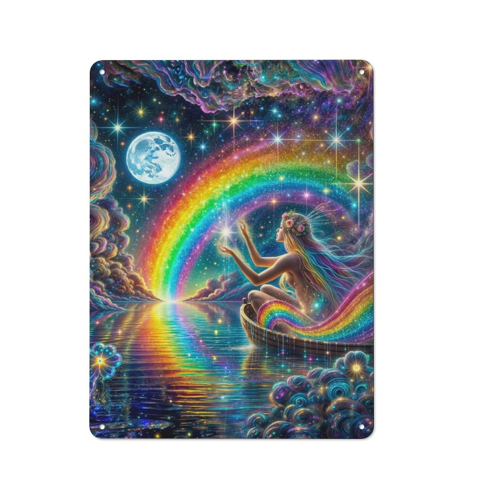 Junmoney Style-12 Metal Sign 40X30cm With Moonlit Rainbow Dreams For Garage Wall, Vintage Decor, Winter Wall Decor For People Furnishing A Garage